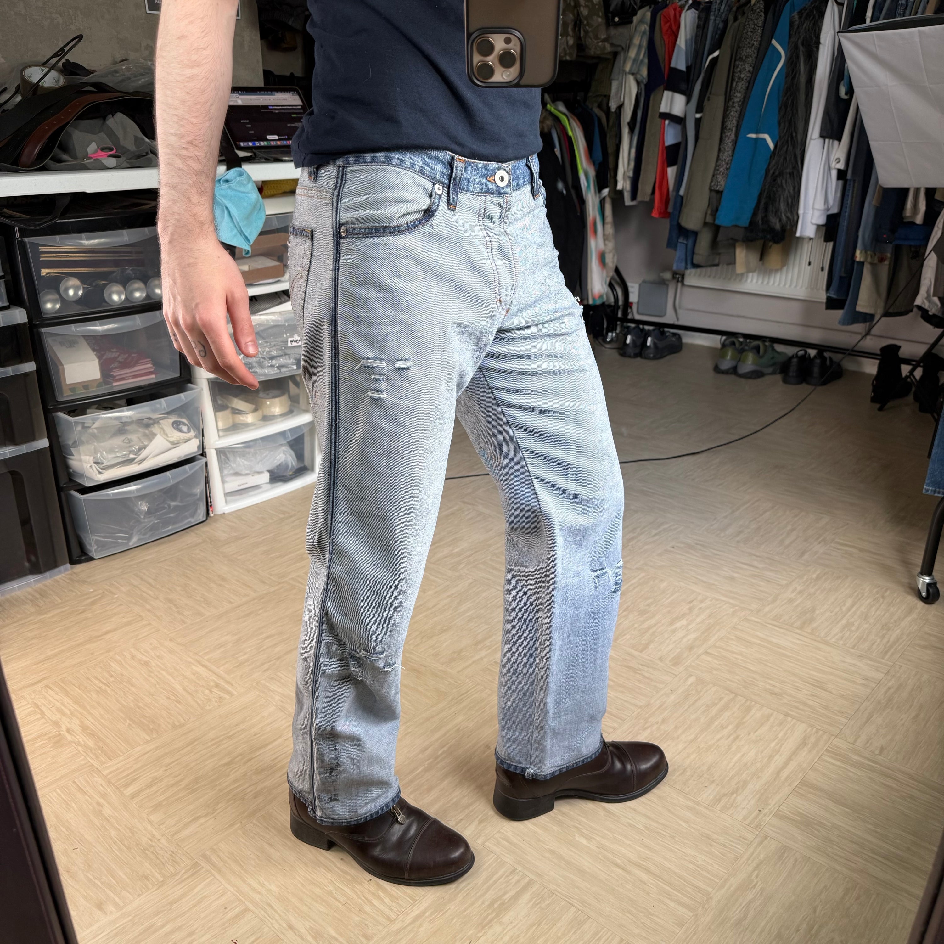 Dolce and gabanna 2002 distressed oil stained ‘inside out' denim jeans (S)