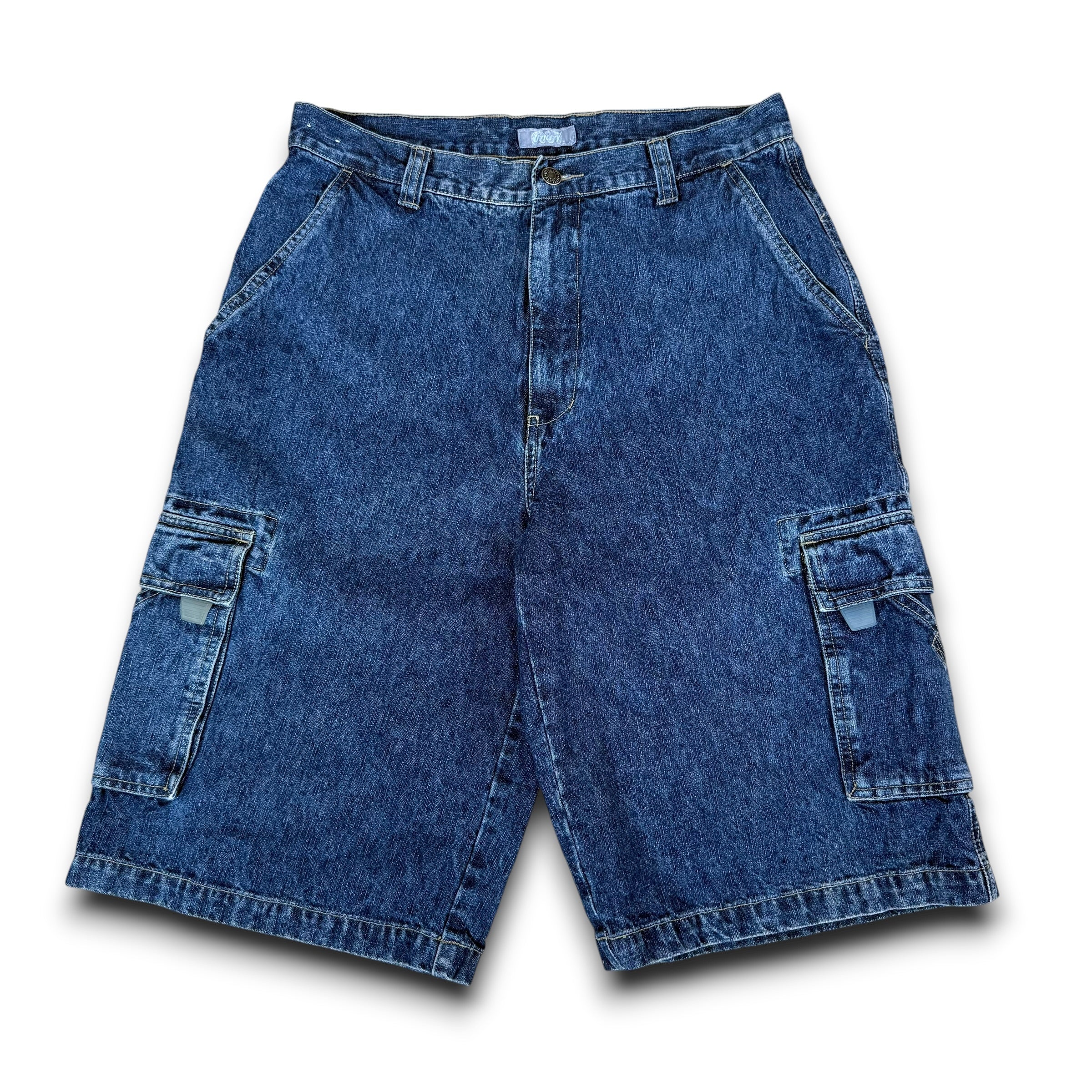 Vintage utility 2000's baggy dark denim cargo jorts (S-M)