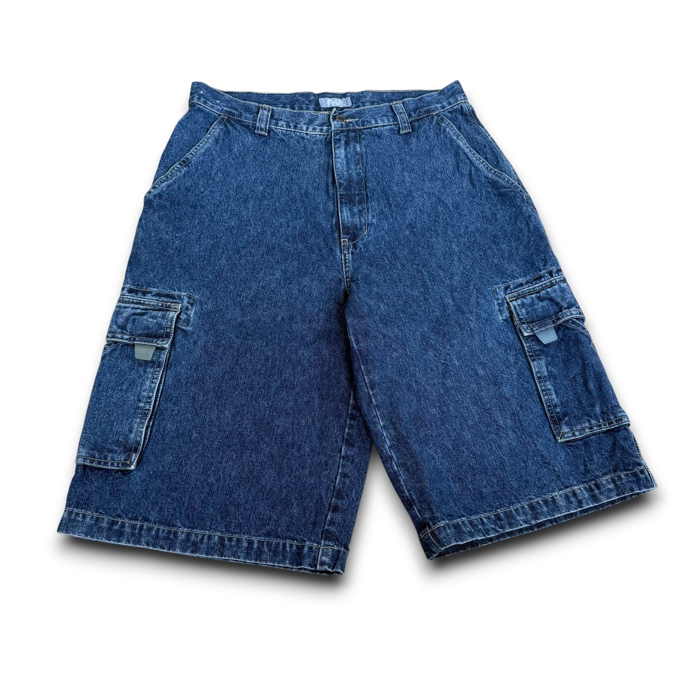 Vintage utility 2000's baggy dark denim cargo jorts (S-M)
