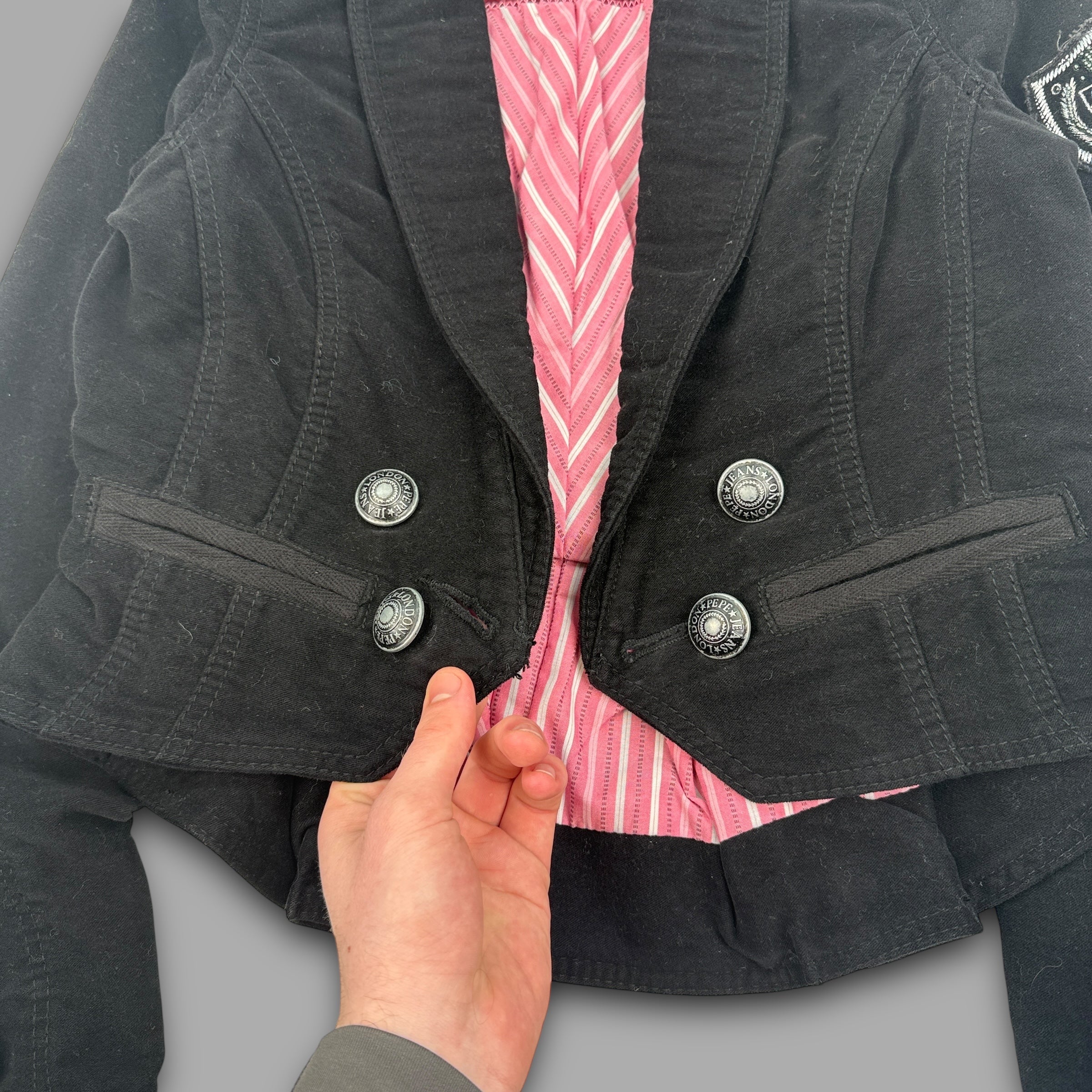 Pepe Jeans 2000's multi-pocketed velvety military jacket with metalic embroidery (XS) wms