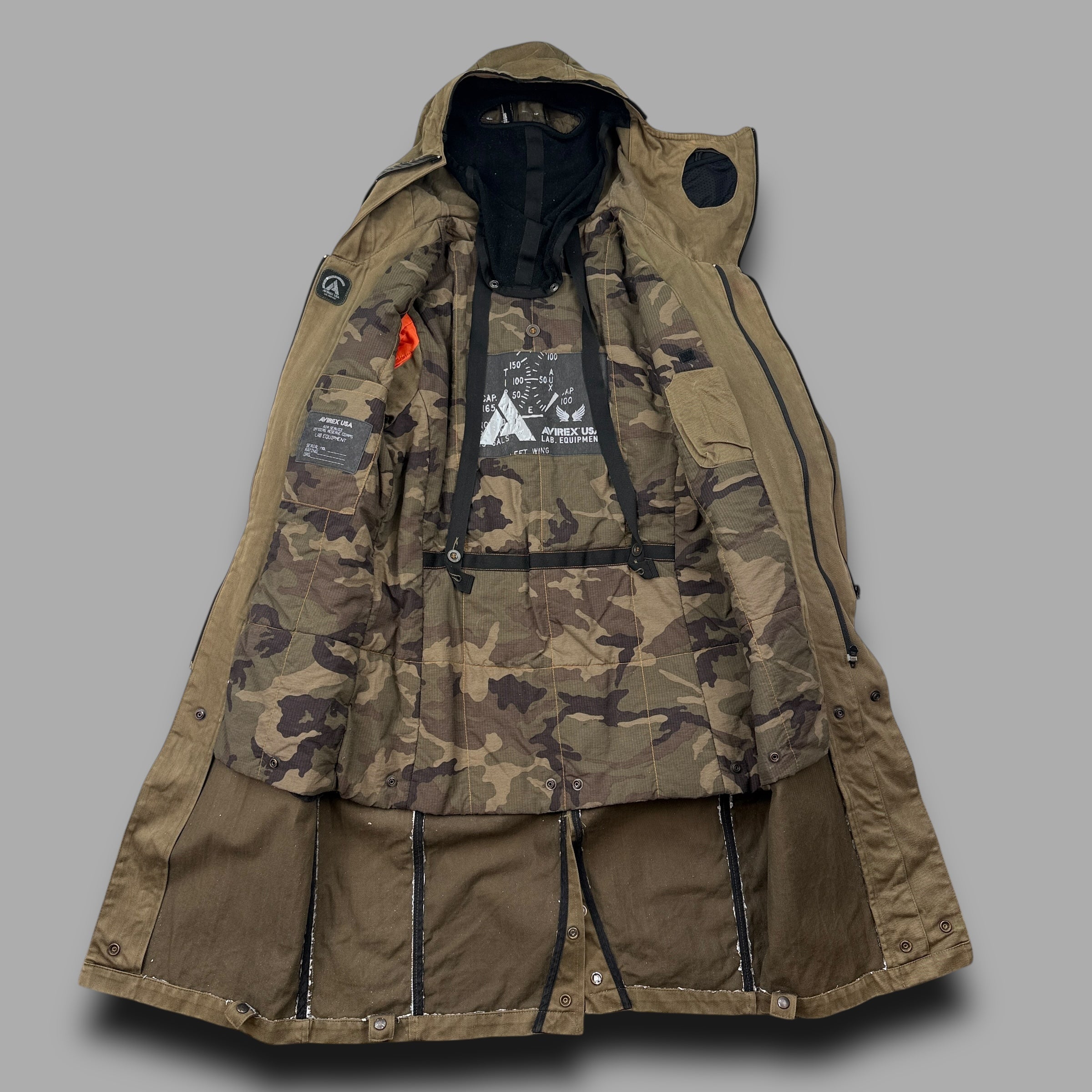 Avirex lab equipment 2000's technical asymmetrical zip up balaclava parka jacket (S)