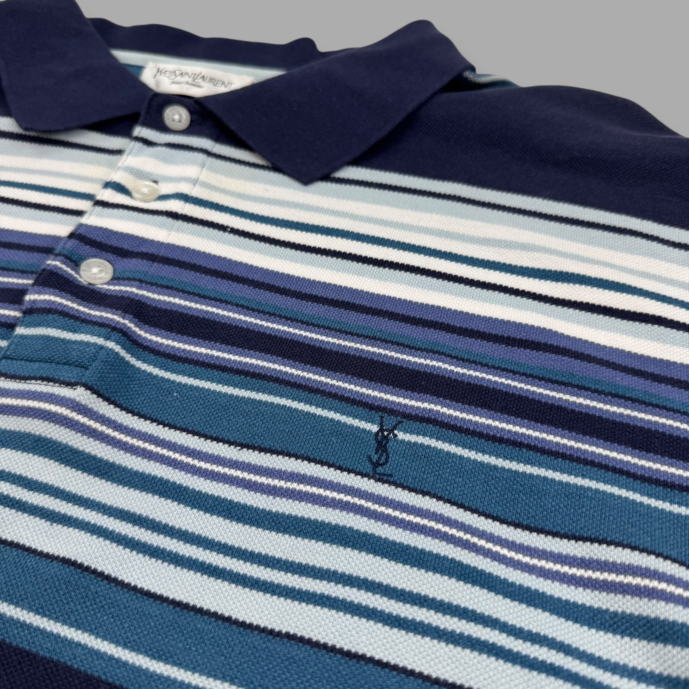 Yves saint laurent 2000's graphic embroidered striped polo shirt (XXL)