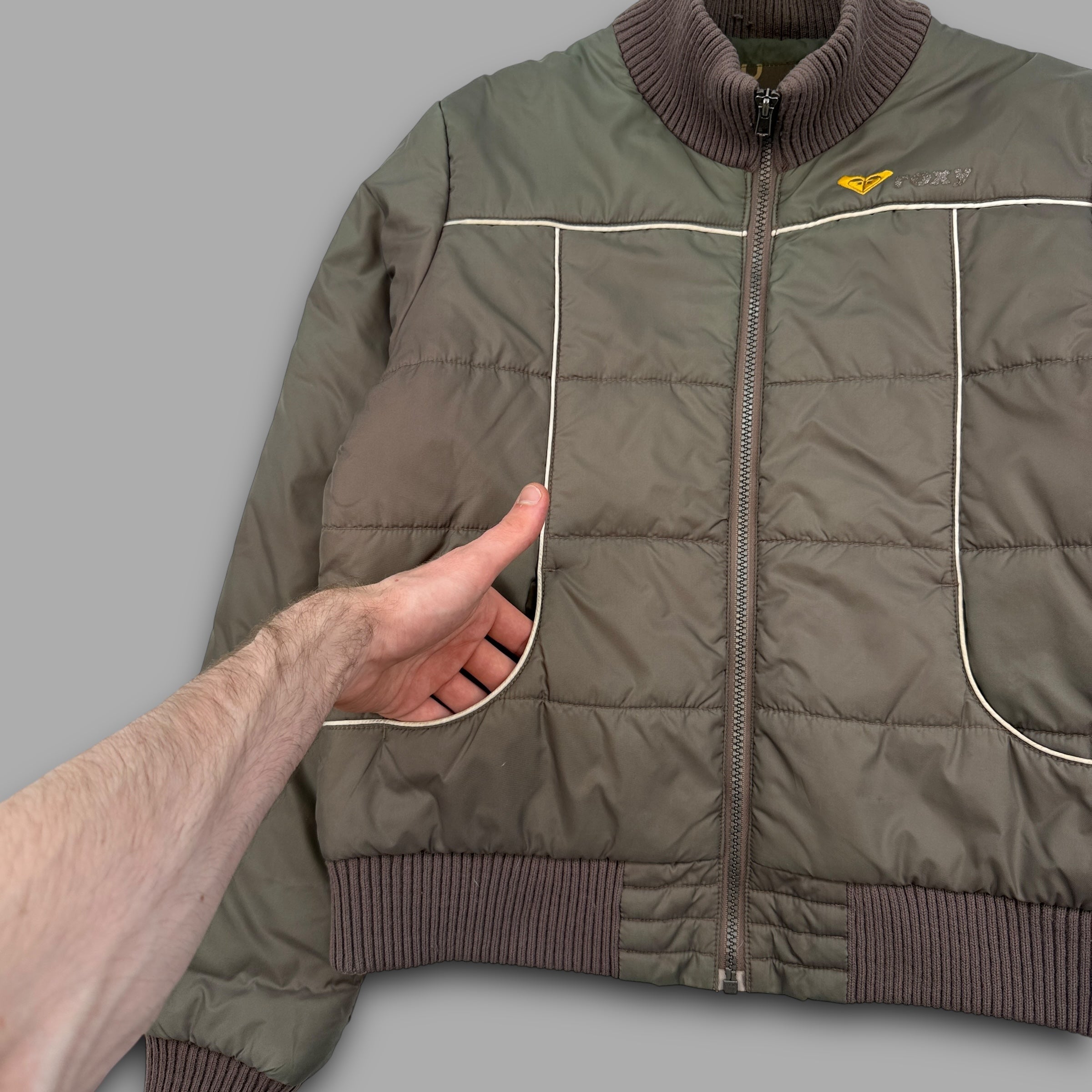 Quiksilver x Roxy 2000's graphic embroidered downfilled puffer jacket (S)