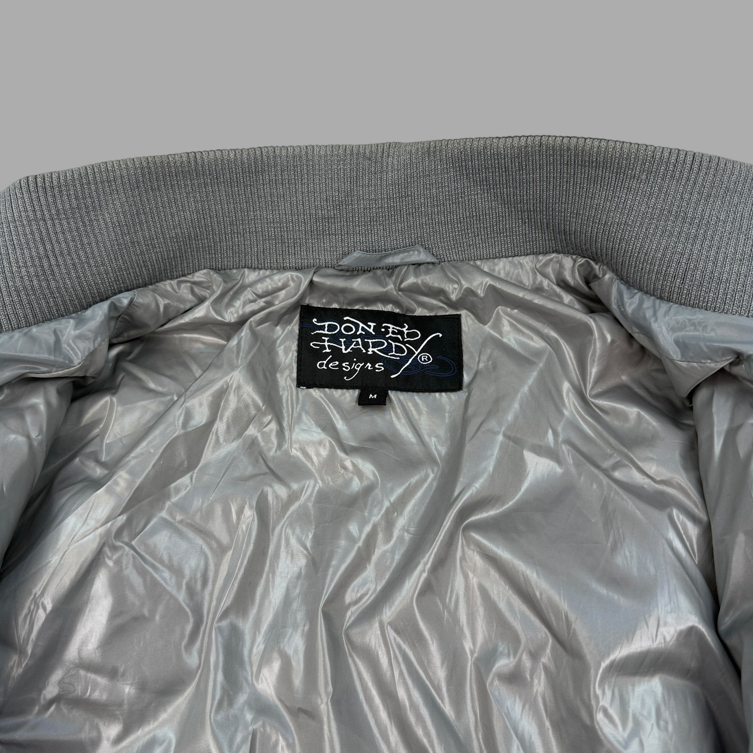 Ed hardy 2000's diamond stitch graphic quilted puffer jacket (M)
