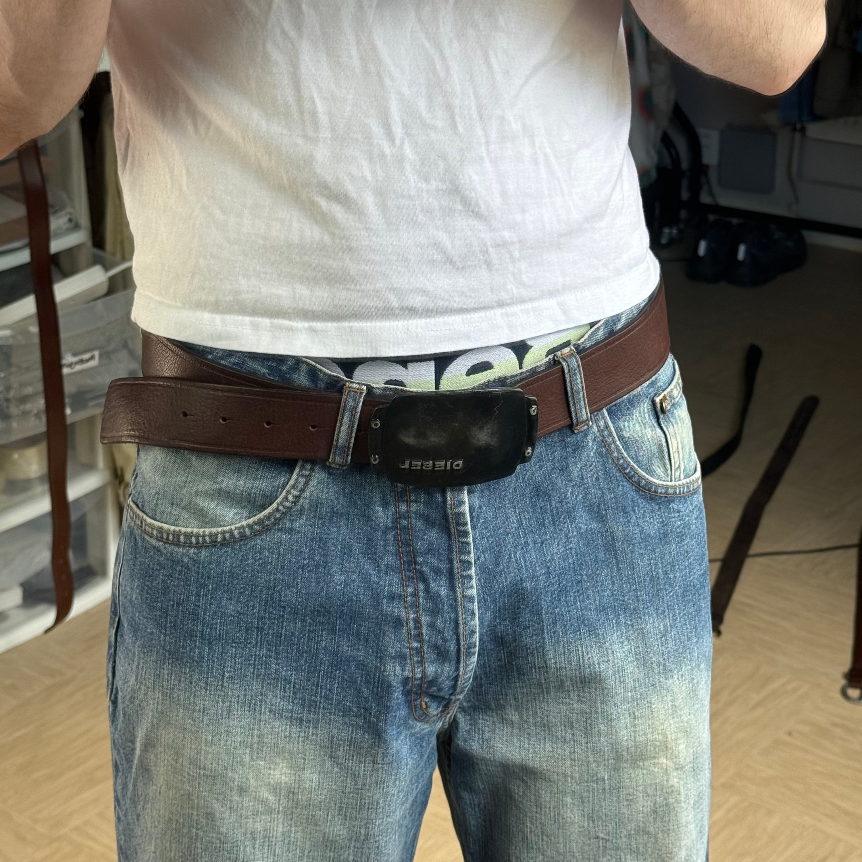 Diesel 2000's metal big buckle leather belt (OS)