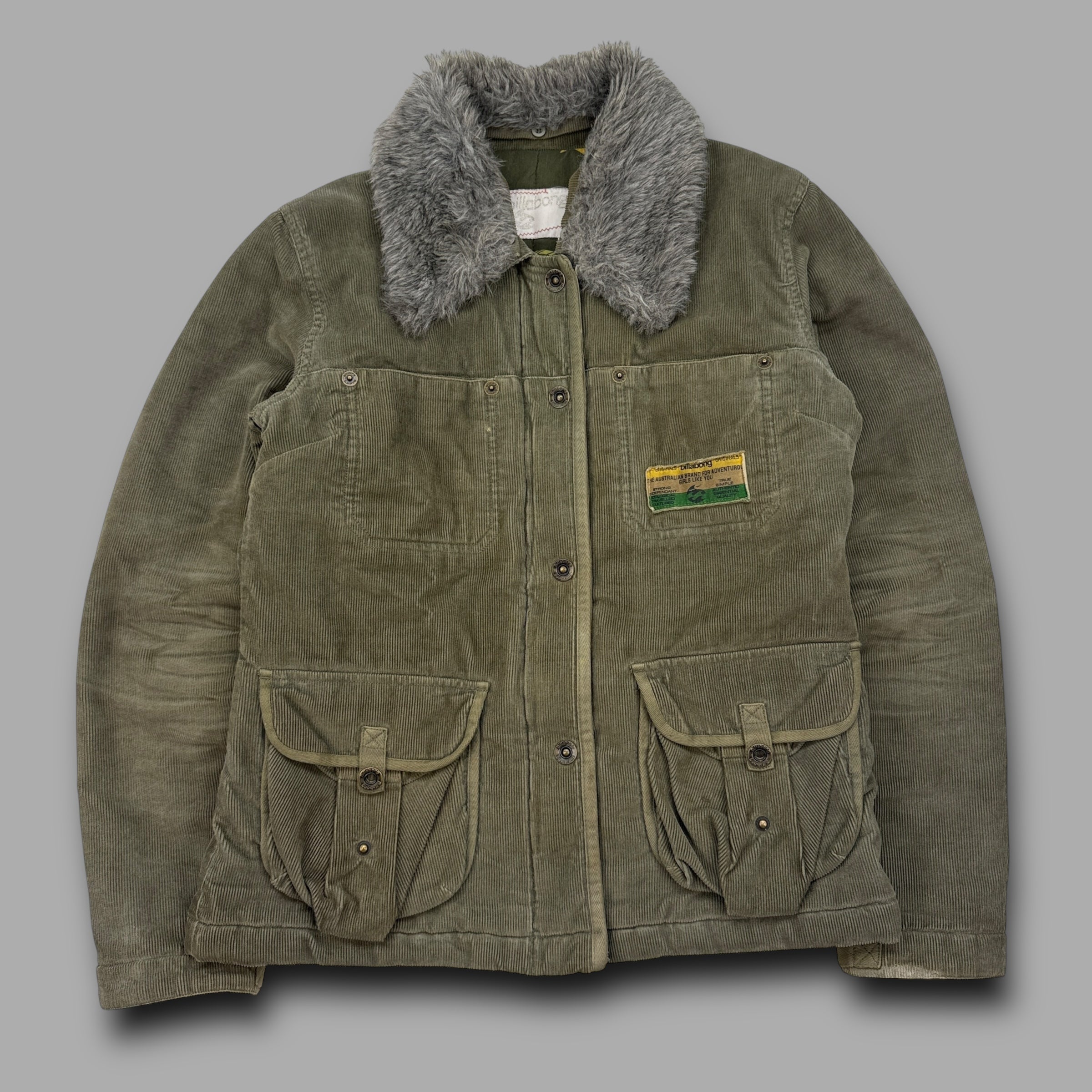 Billabong 2000's corduroy multi-pocket fur collar zip-up jacket (S)