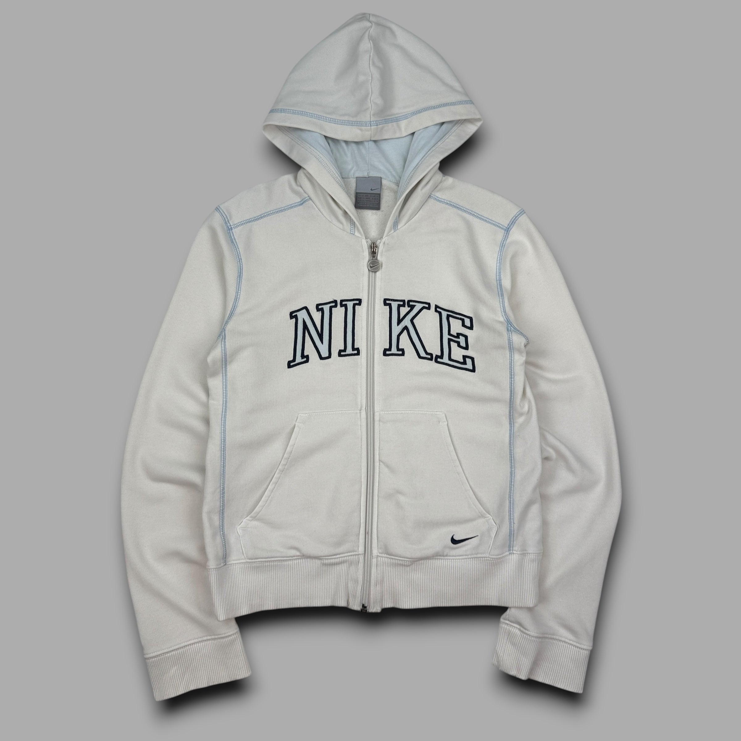 Nike 2000's spellout contrast stitch embroidered zip up hoodie (M) wms