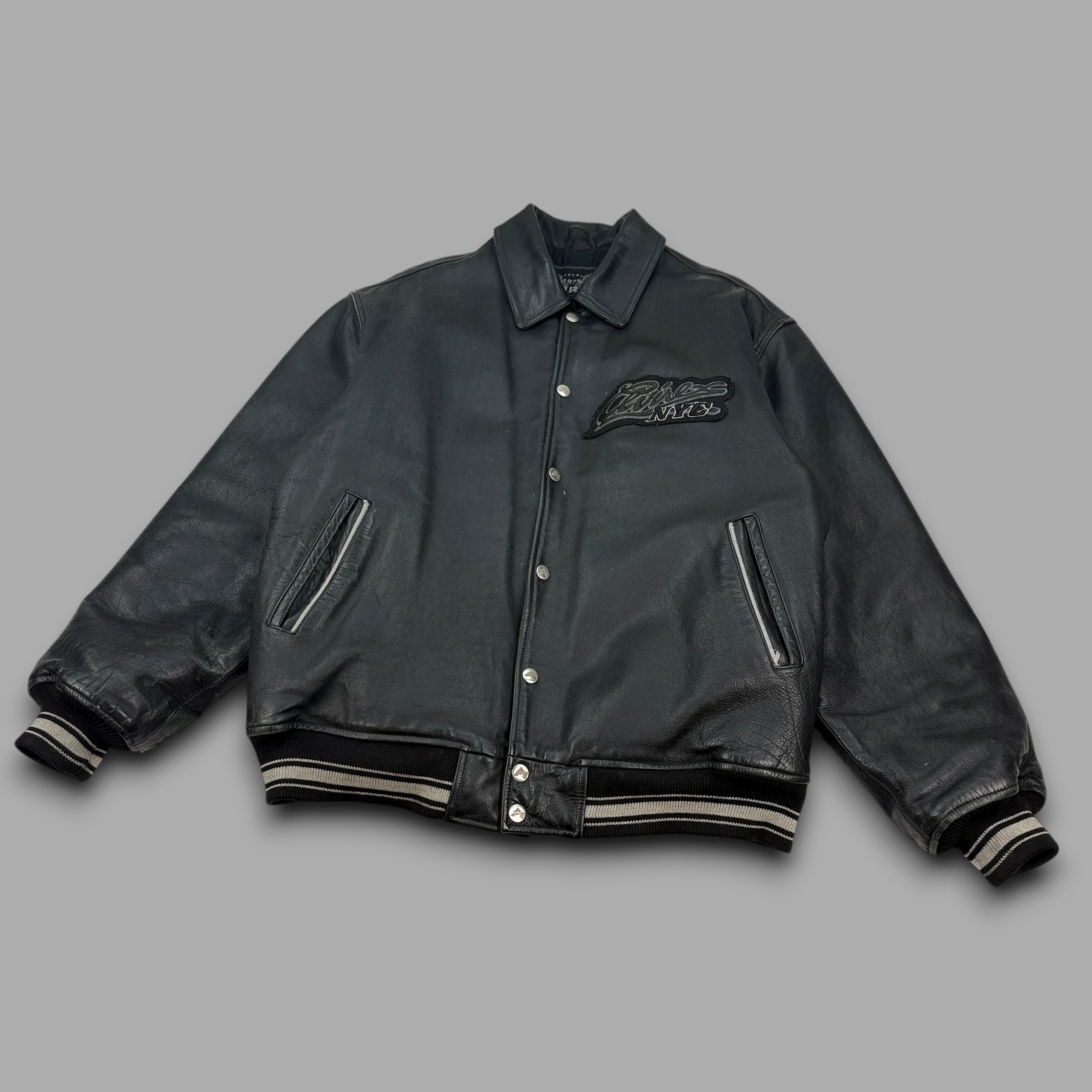Avirex vintage leather zip-up varsity jacket (L)