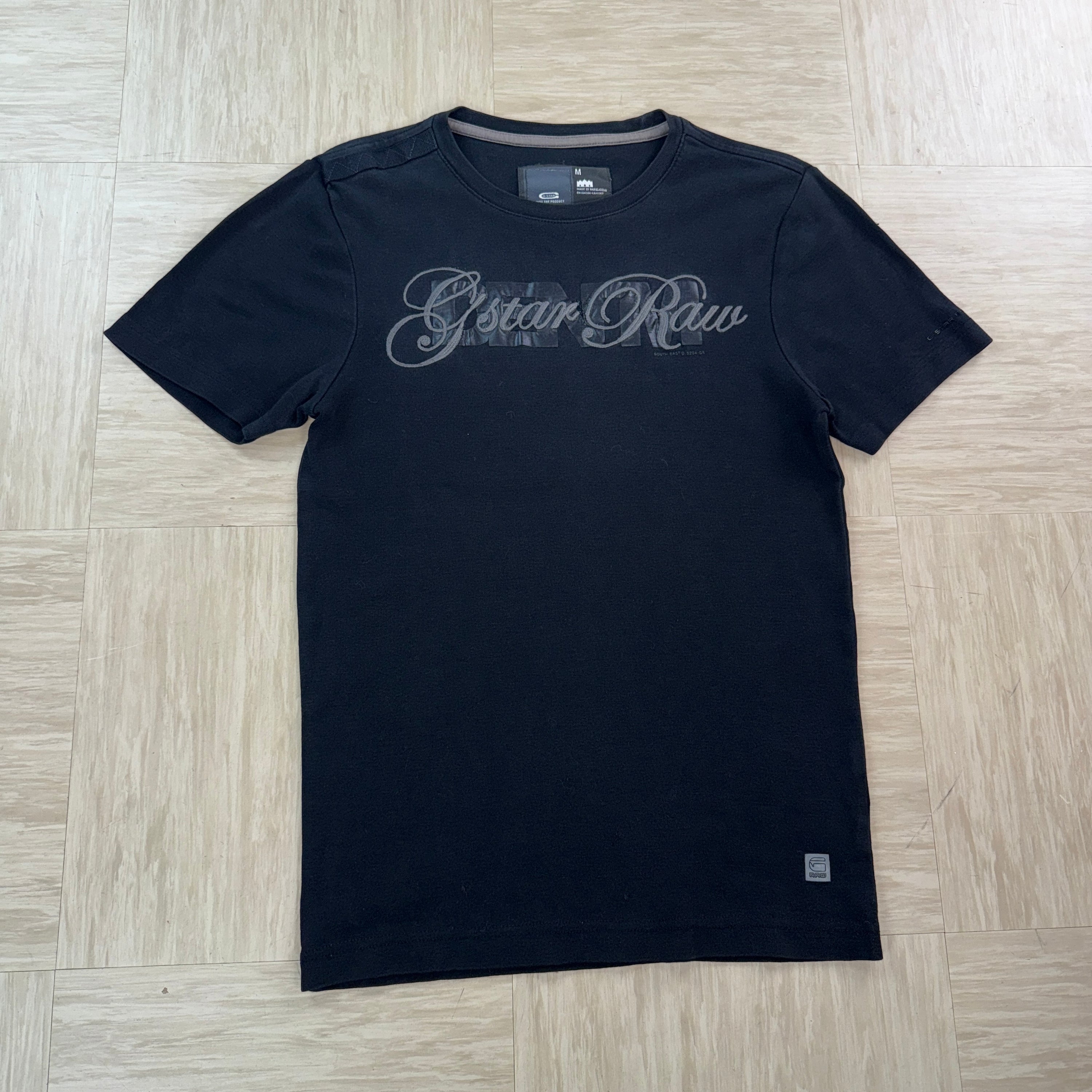 Gstar raw 2000's embroidered printed graphic muscle fit spellout tee (S)