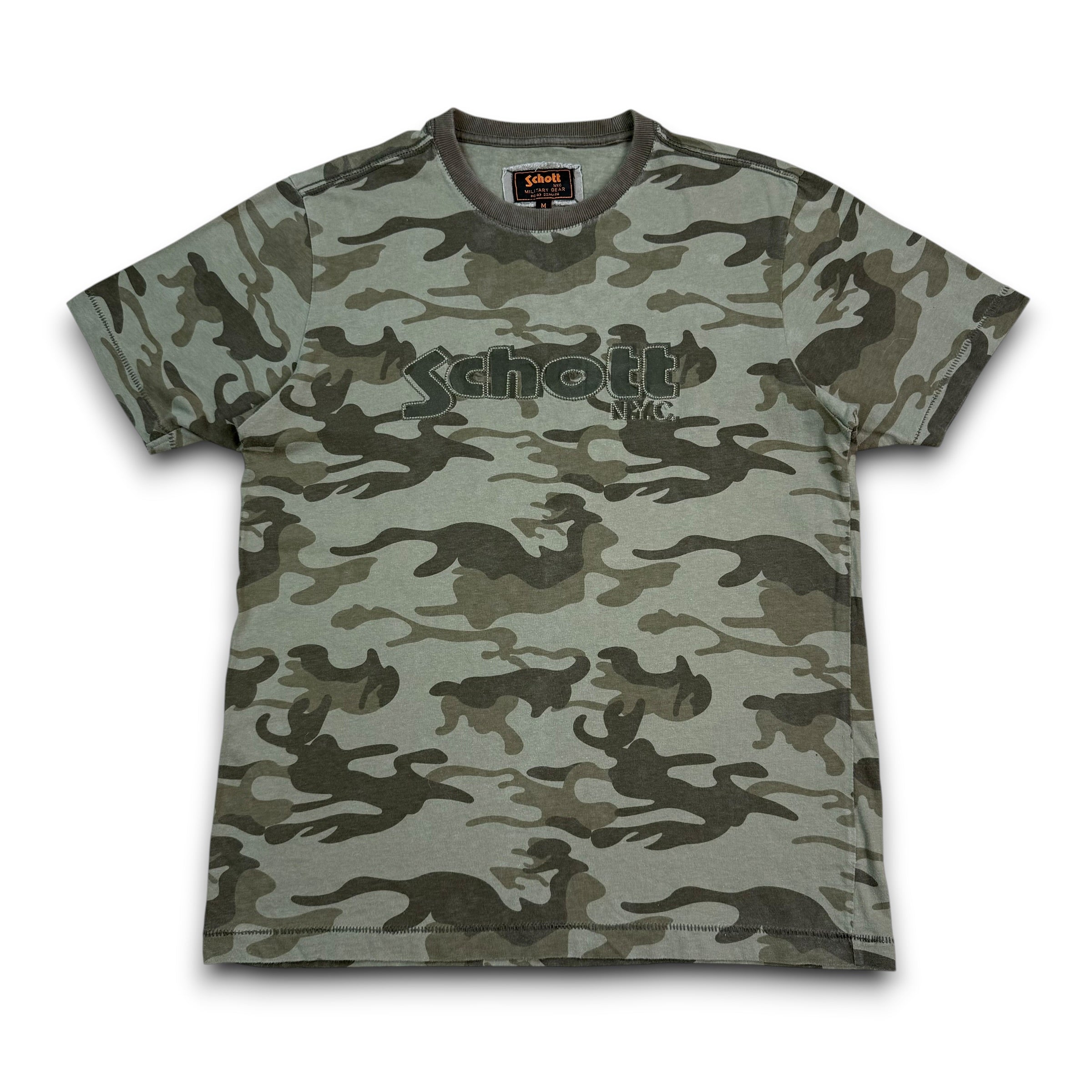 Schott NYC 2000's graphic embroidered camo tee (M)