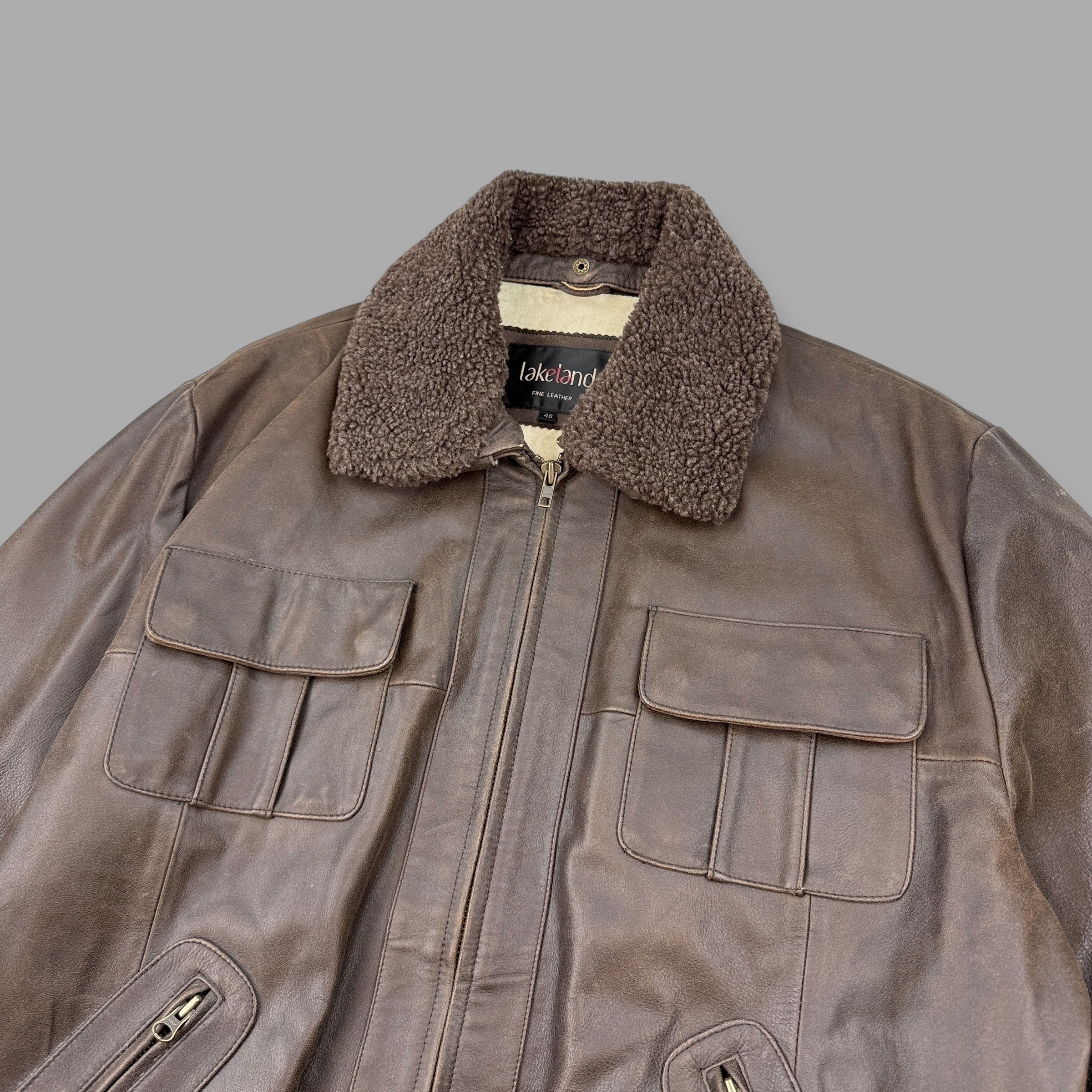 Lakeland leather 2000's full zip sherpa collar leather jacket (L)