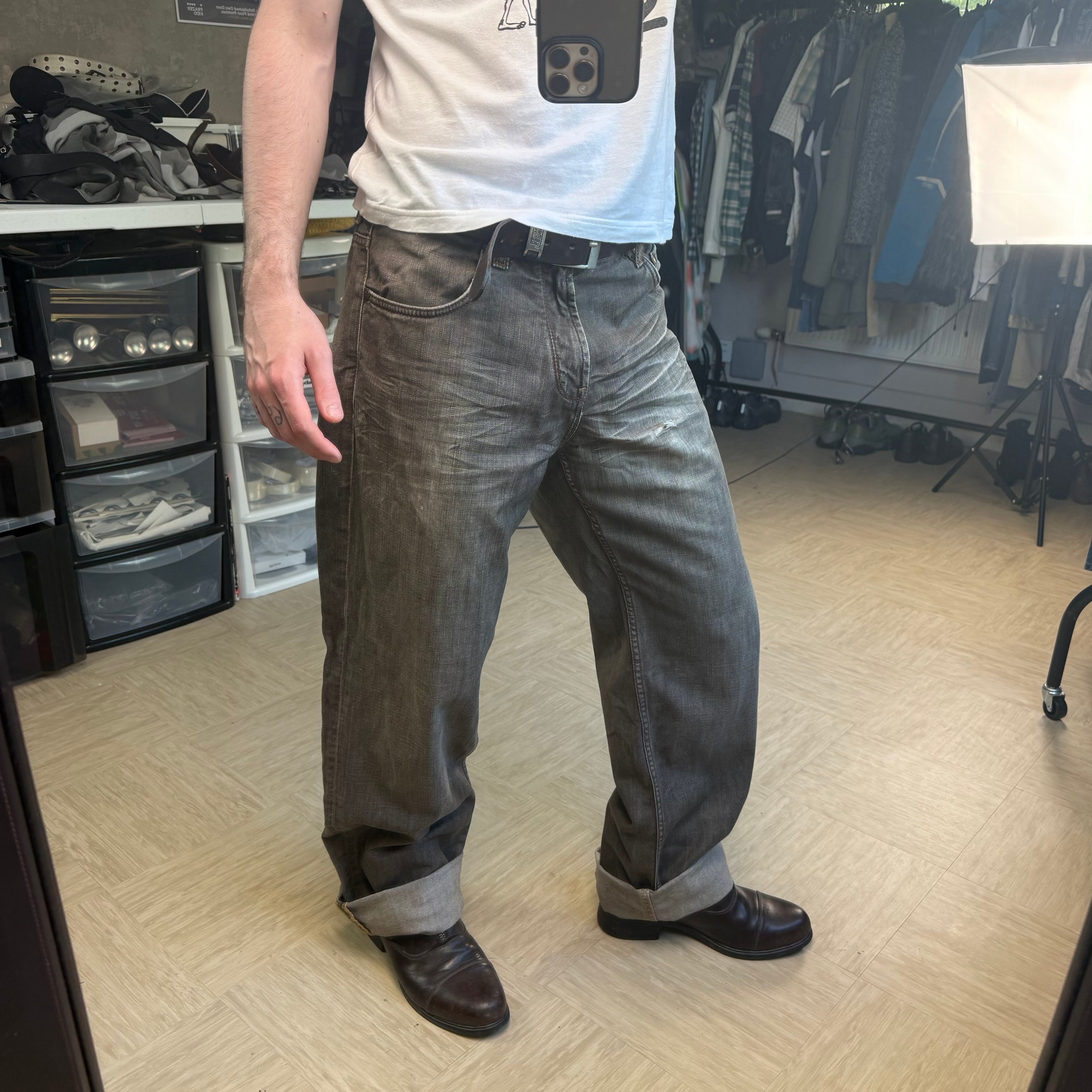 Timberland 2000's distressed bootcut denim jeans (L)