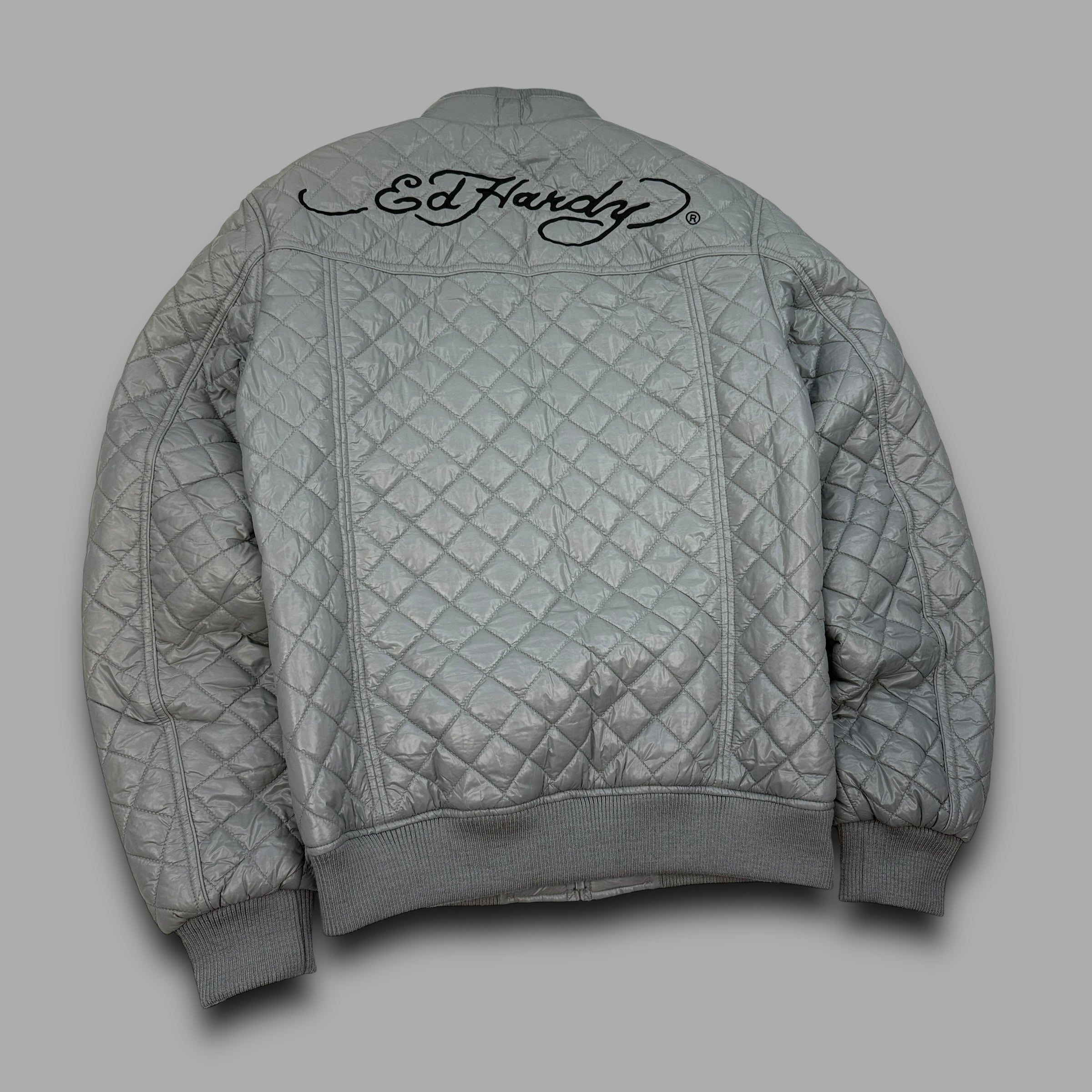 Ed hardy 2000's diamond stitch graphic quilted puffer jacket (M)