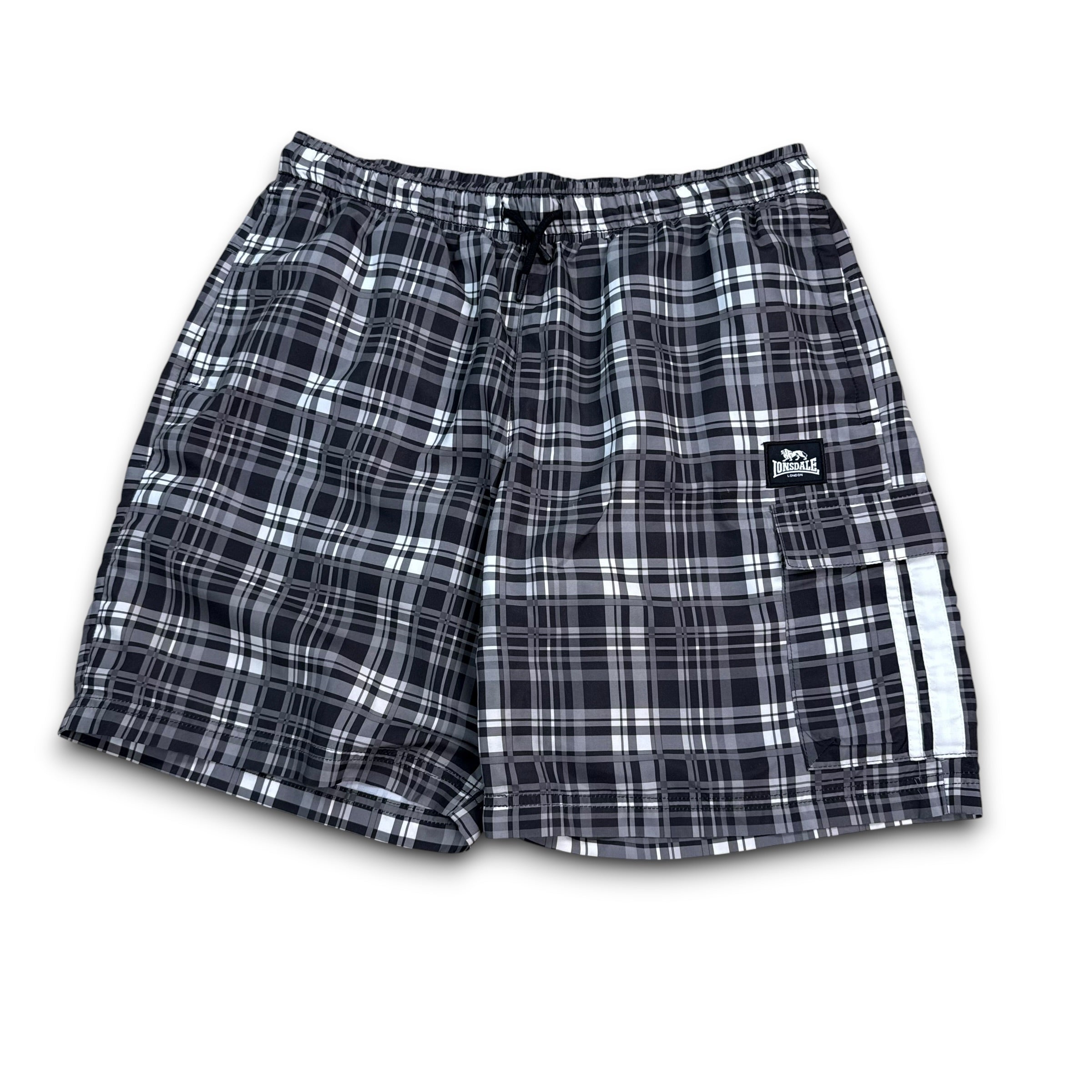 Lonsdale 2000's baggy plaid black swim shorts (M)