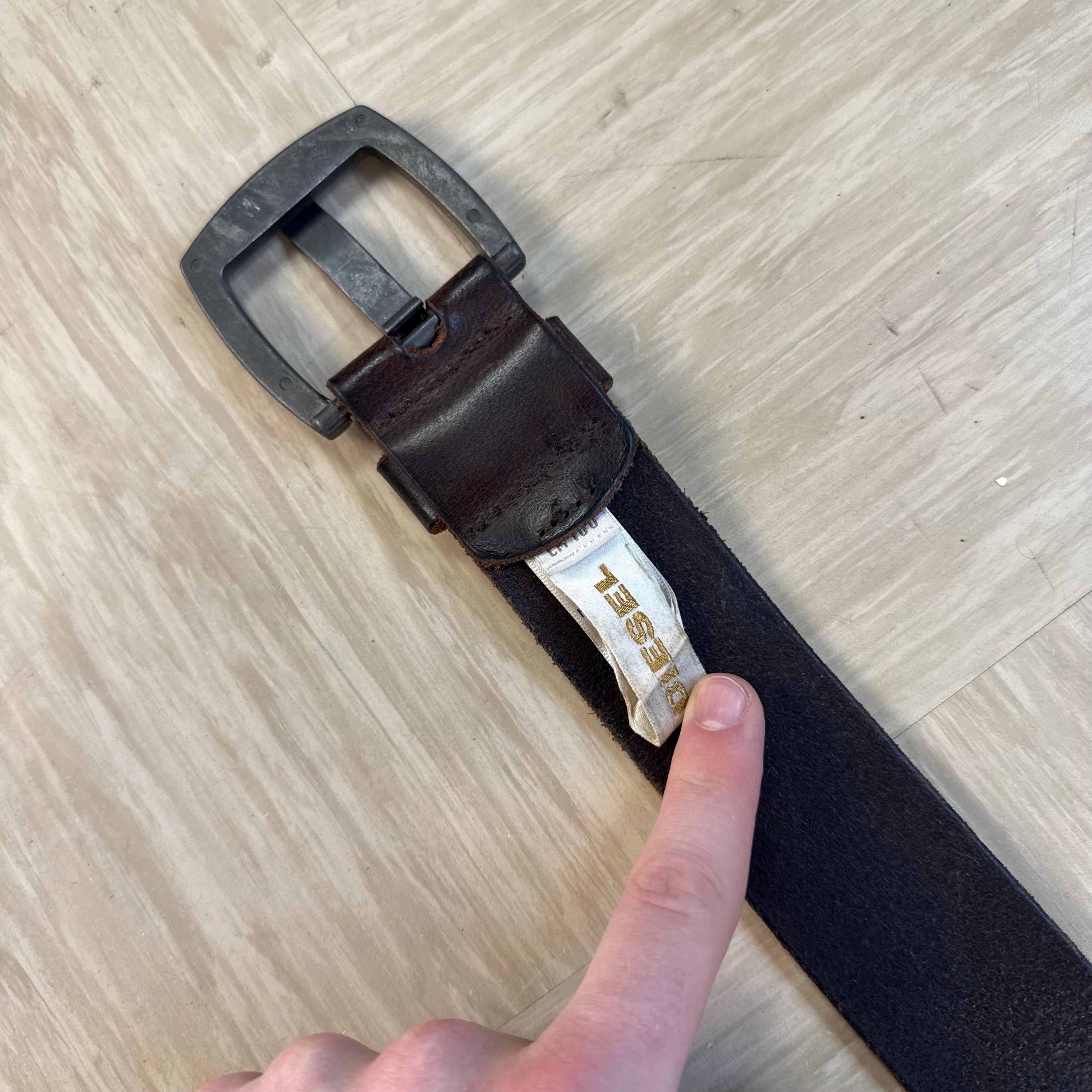 Diesel 2000's big spellout buckle wide leather belt (OS)