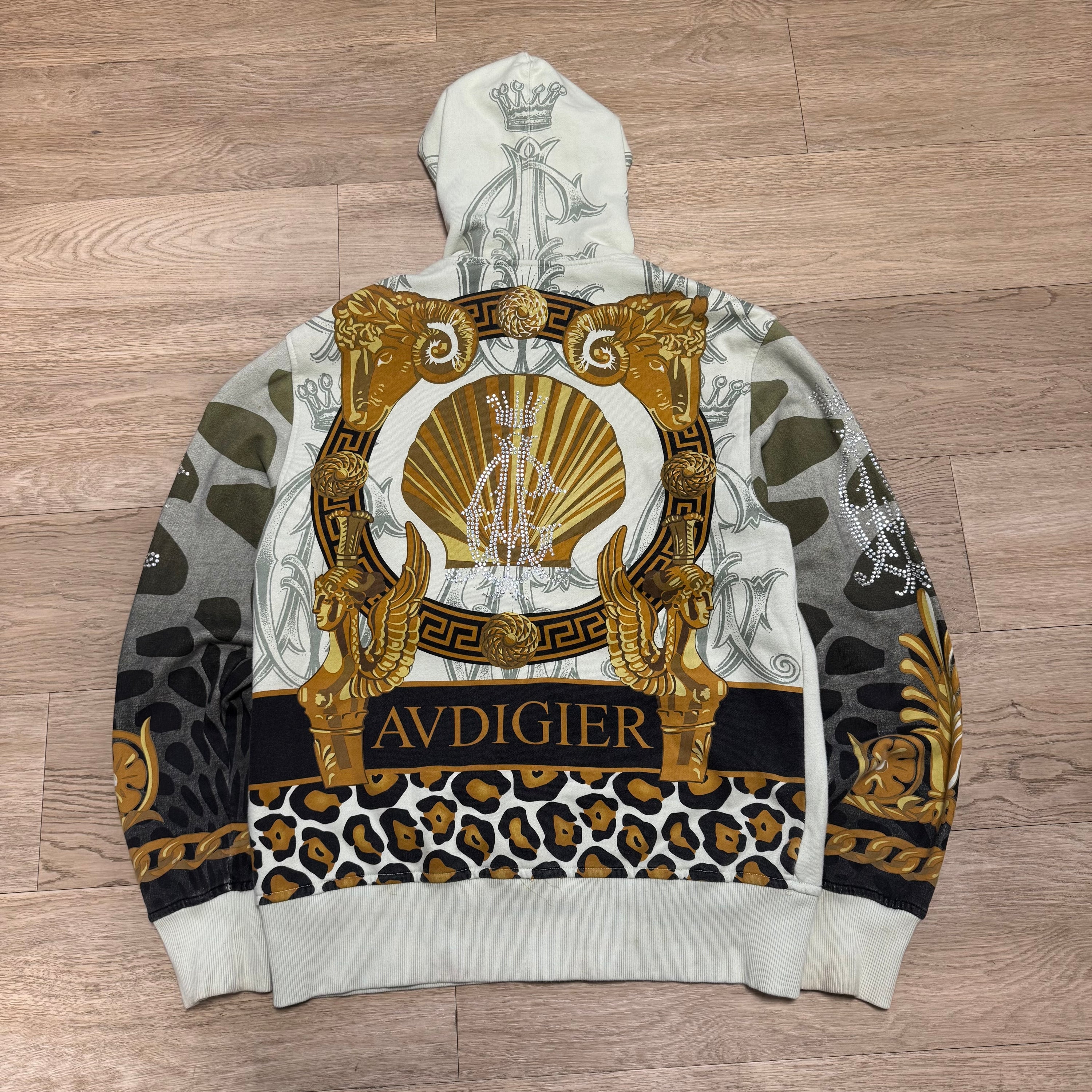 Christian audigier 2000's graphic zip up rhinestone hoodie (L)