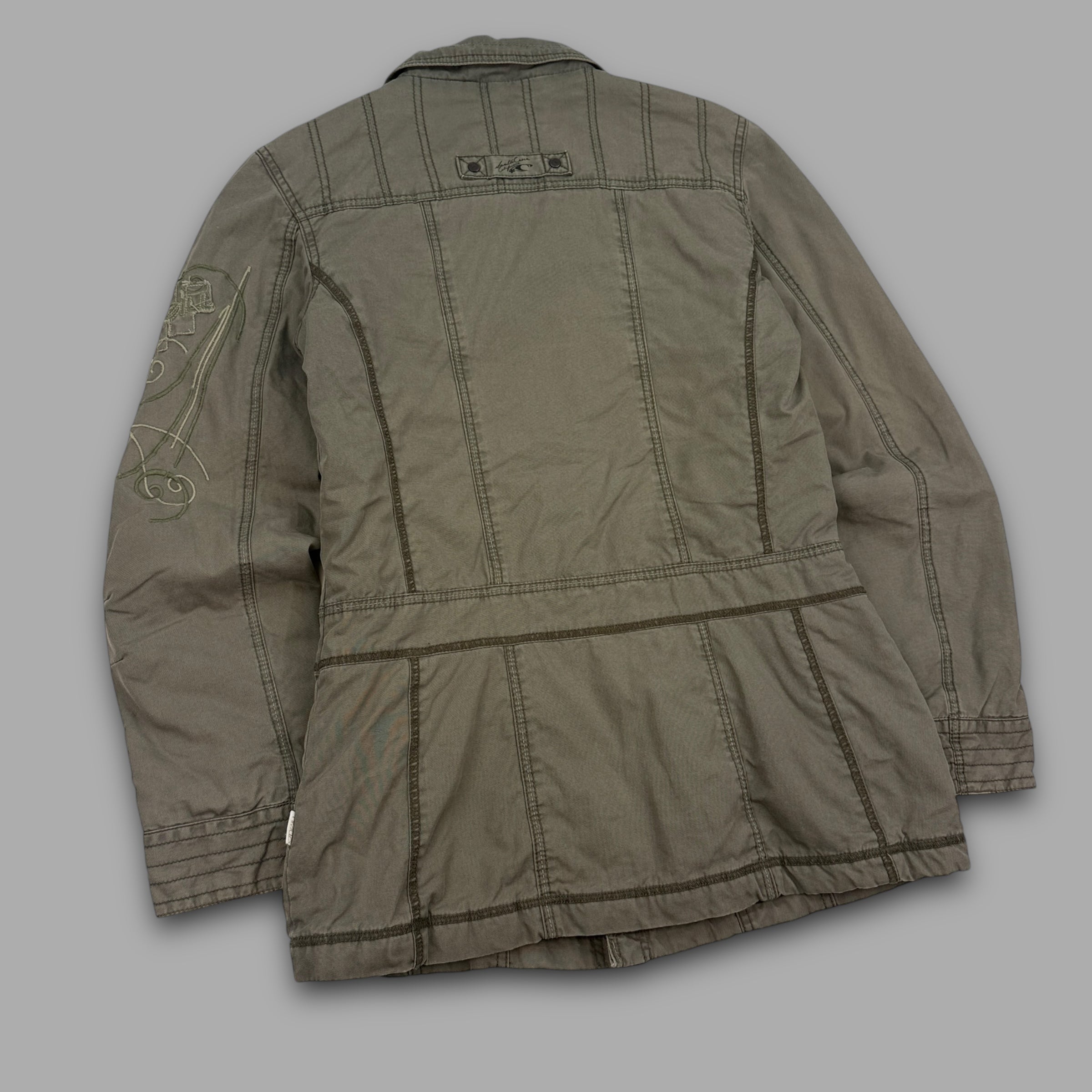 O'Neill 2000's multi-pocketed, pop button, embroidered utility jacket (L) wms