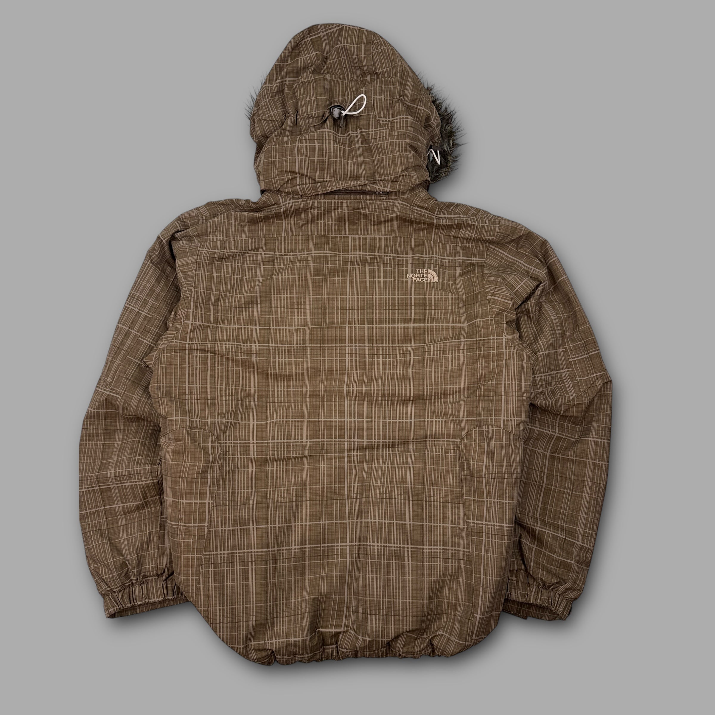 The north face 2007 technical plaid fur hood ski jacket (L) wms