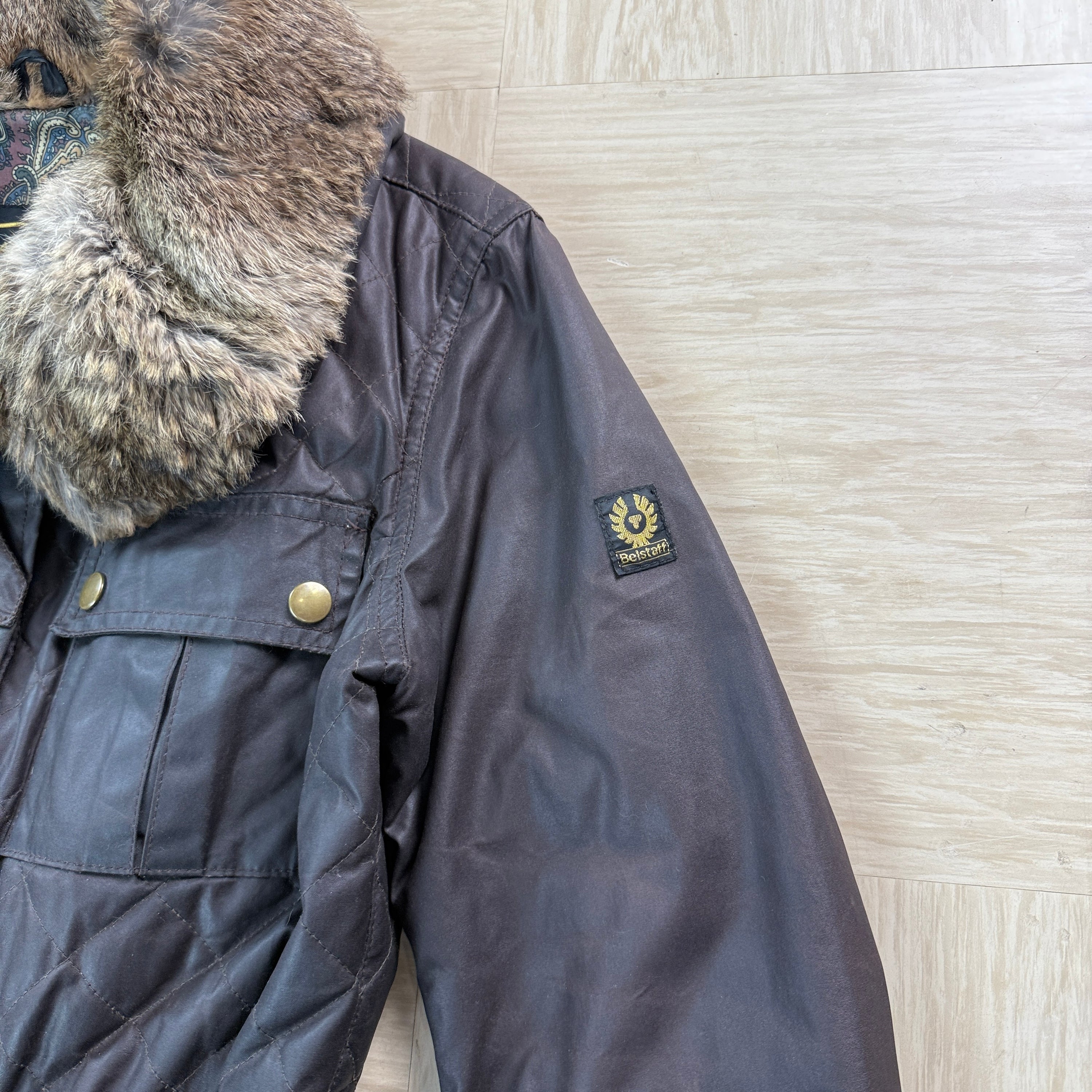 Belstaff 2000's fur collar leather wax jacket (M) wms