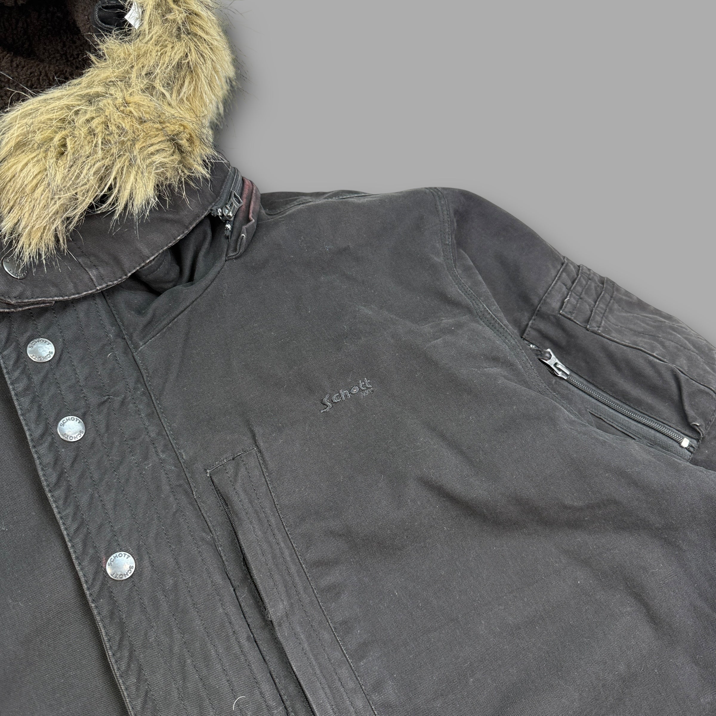 Schott NYC 2000's technical fur hood parka jacket (XL)