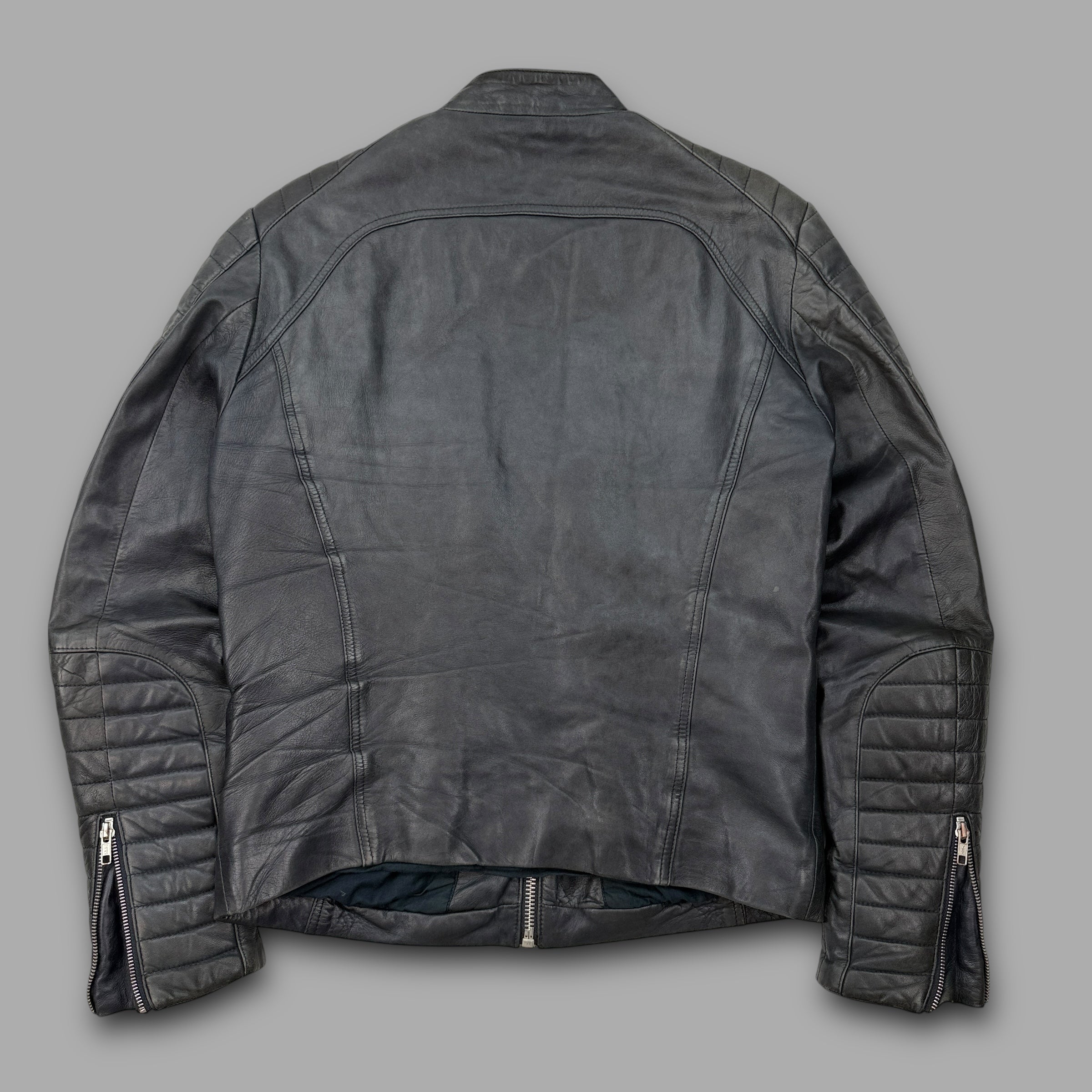 Tomahawk 1990's full zip leather biker jacket (S-M)