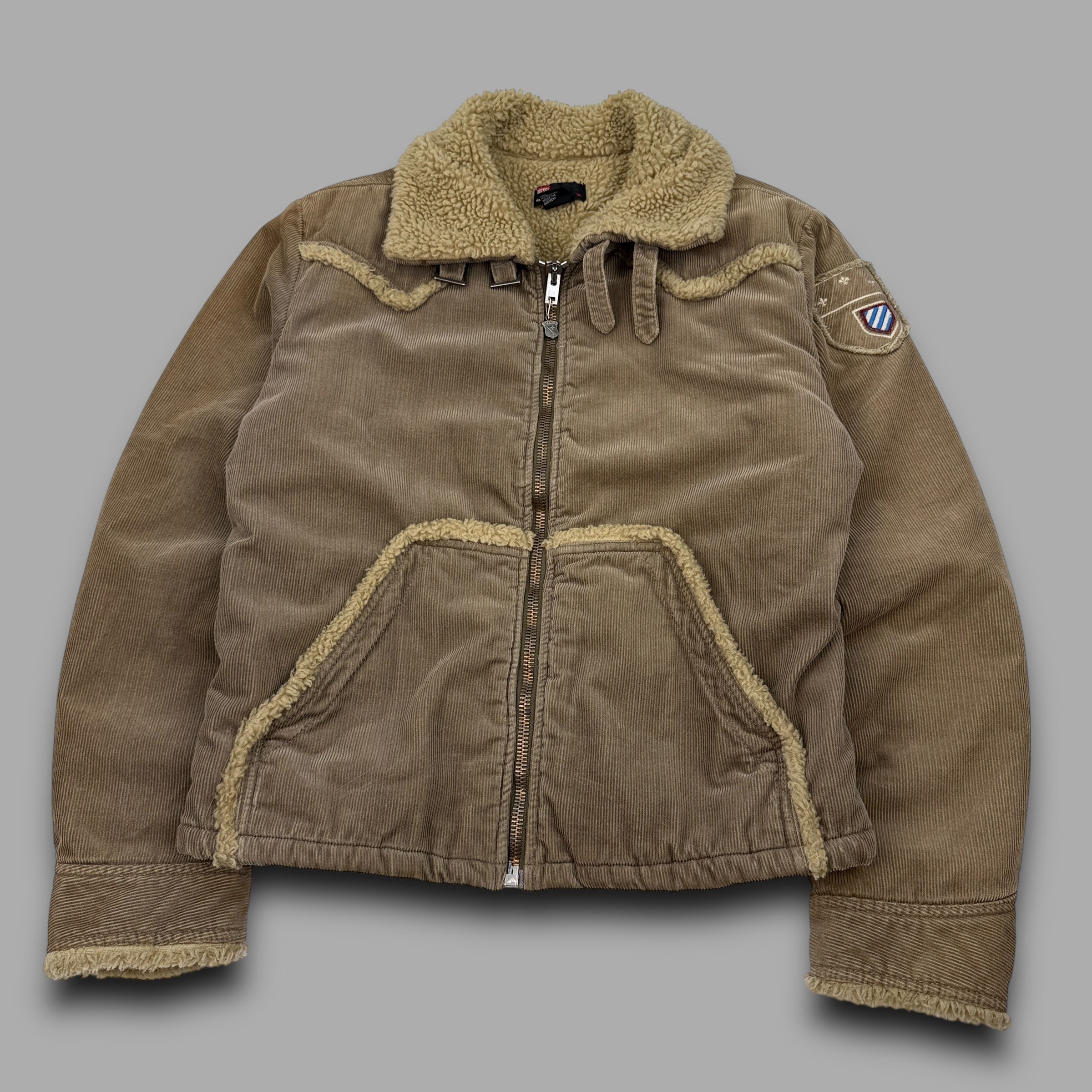 Diesel 2000's sherpa lined full-zip corduroy bomber jacket (L)
