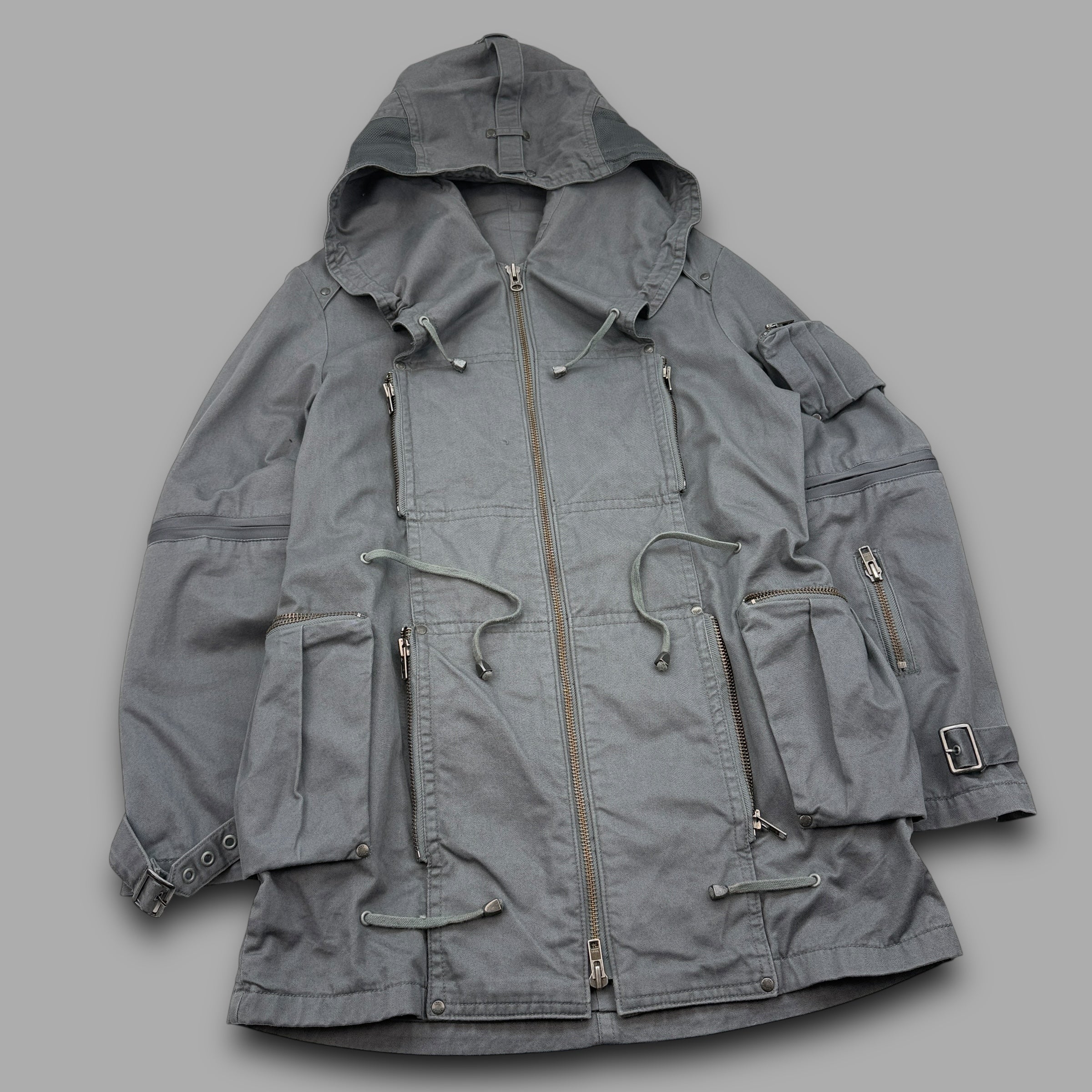 All saints 2000's technical multi-pocket zip-up cobra parka jacket (M)
