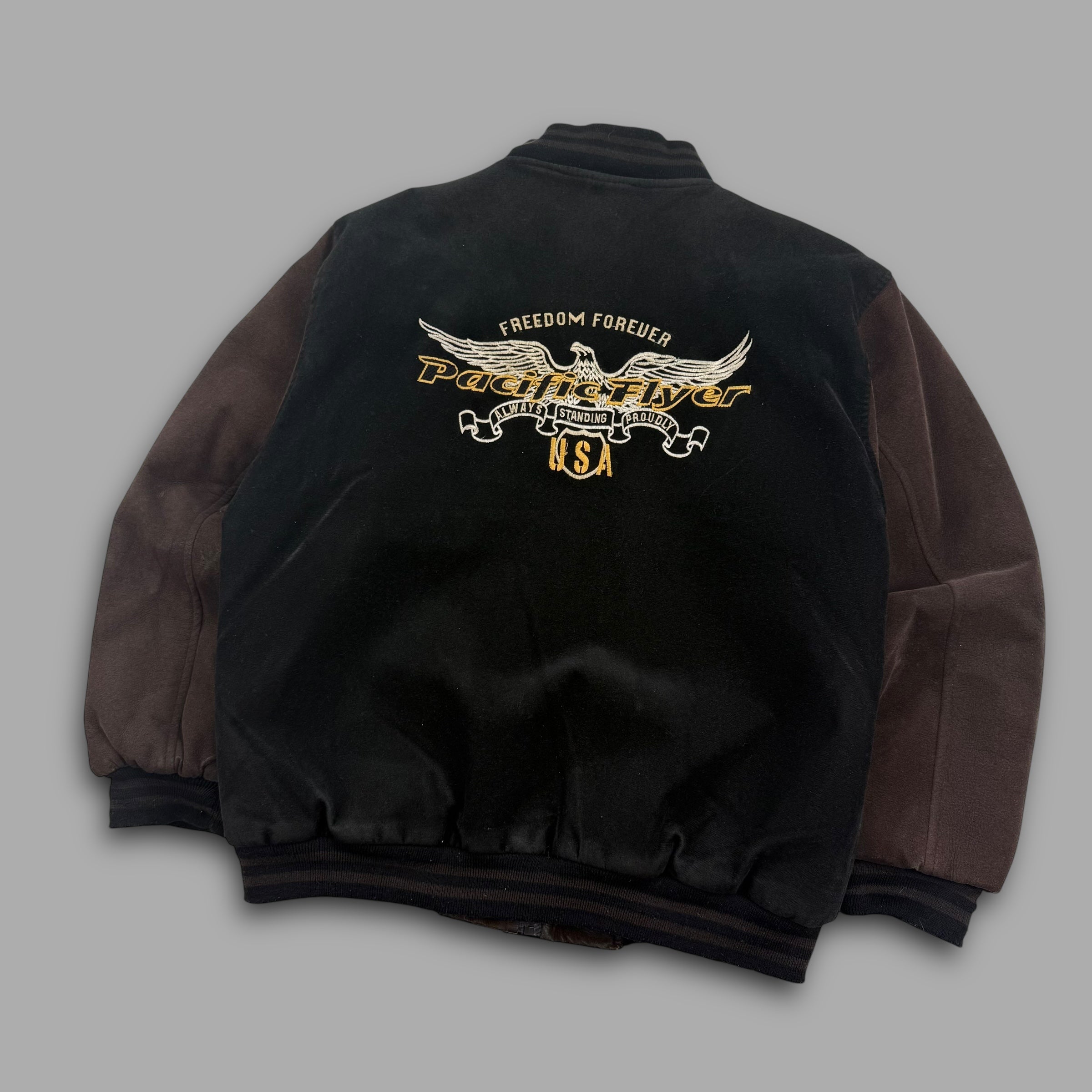 Pacific flyer 2000's embrodiered hybrid suede bomber jacket (M)