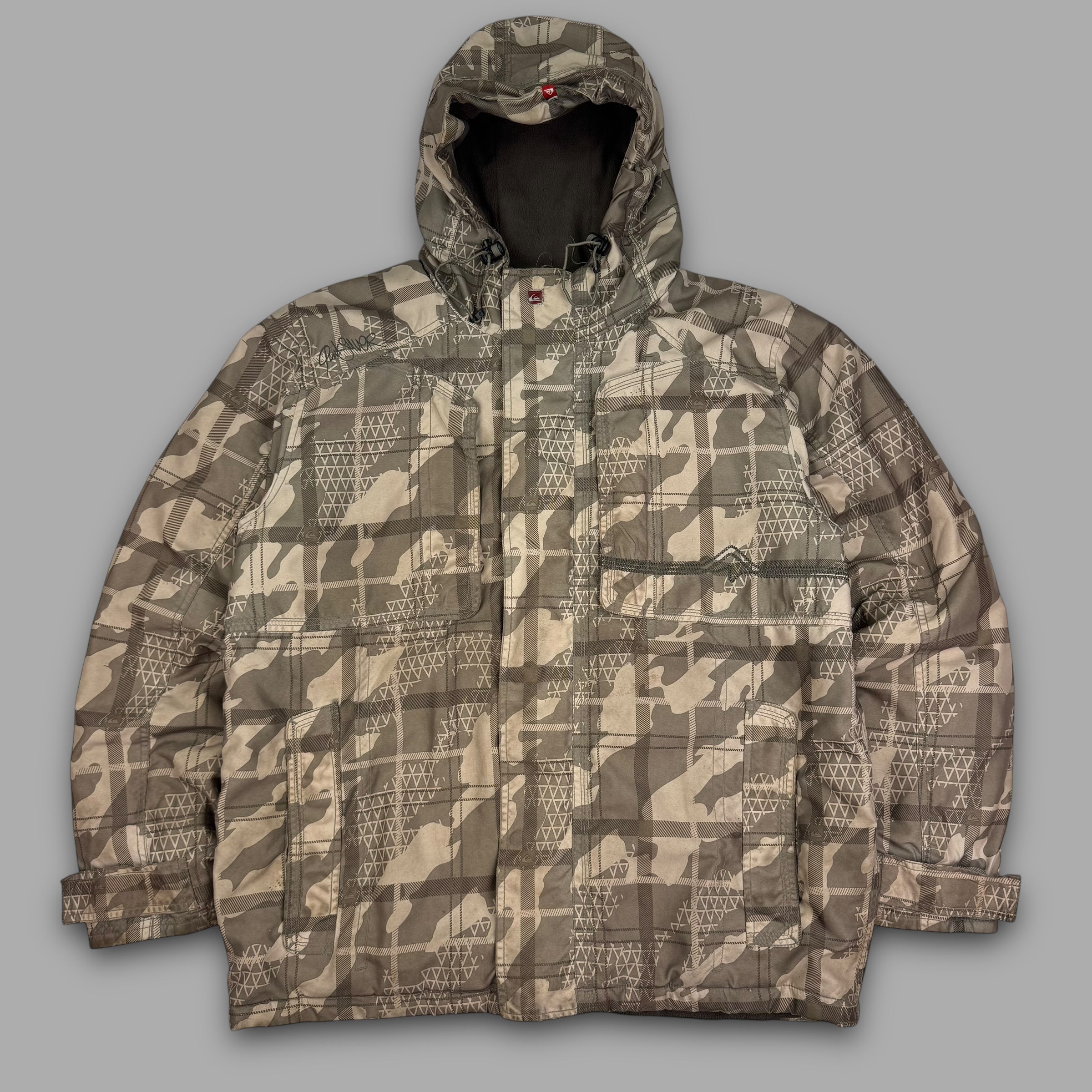 Quiksilver 2000's technical multi-pocket fleece lined softshell jacket (M)