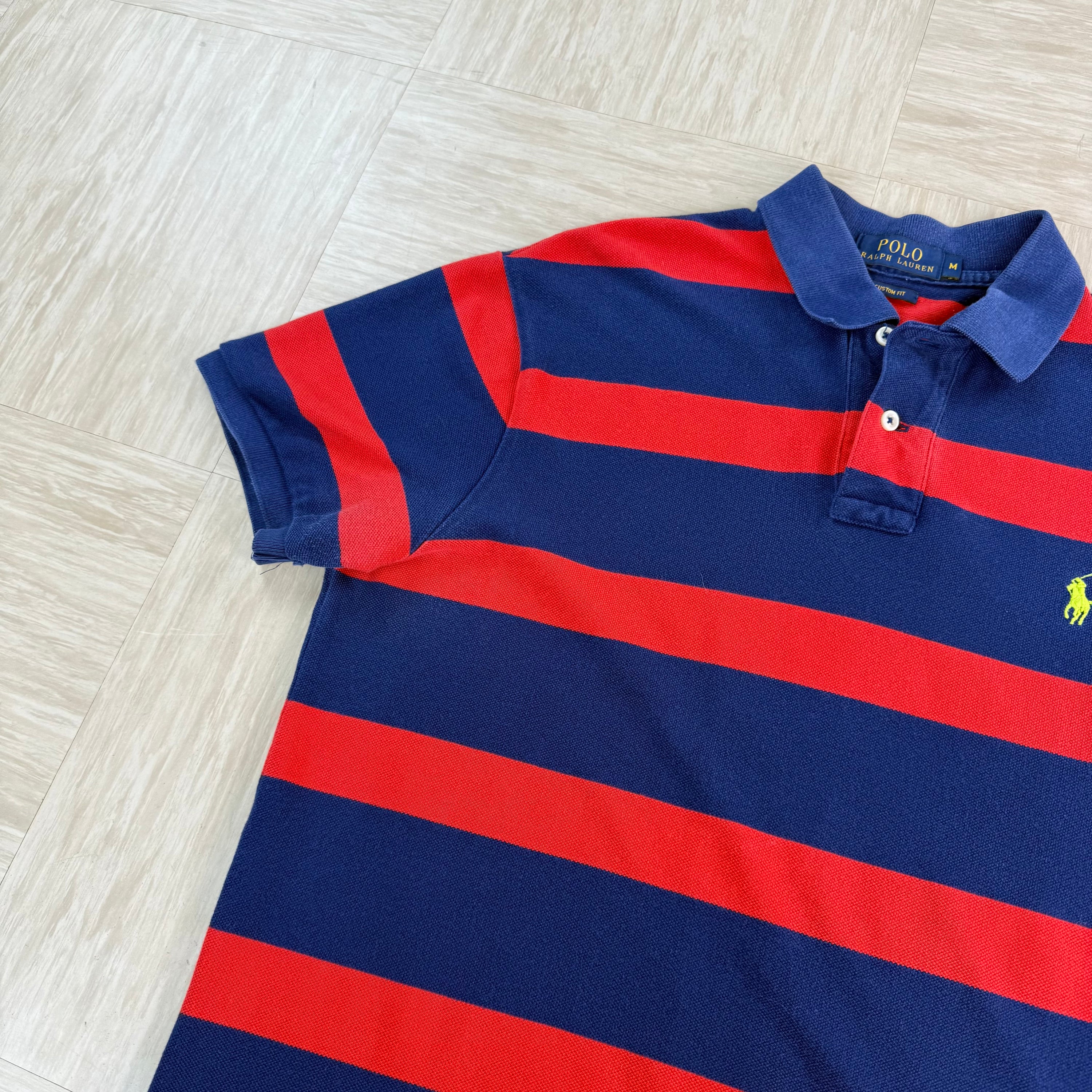 Ralph Lauren 2000's embroidered horizontal stripe button up polo shirt (M)