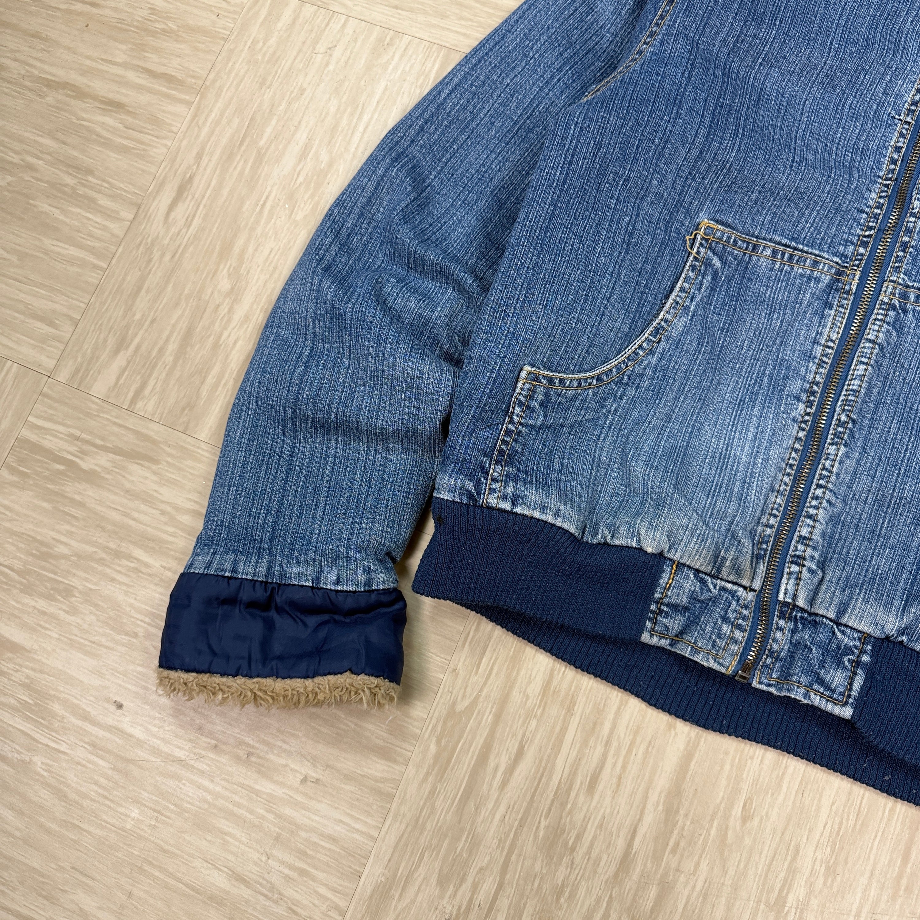Lee 2000's split fur hood cropped denim jacket (XS)