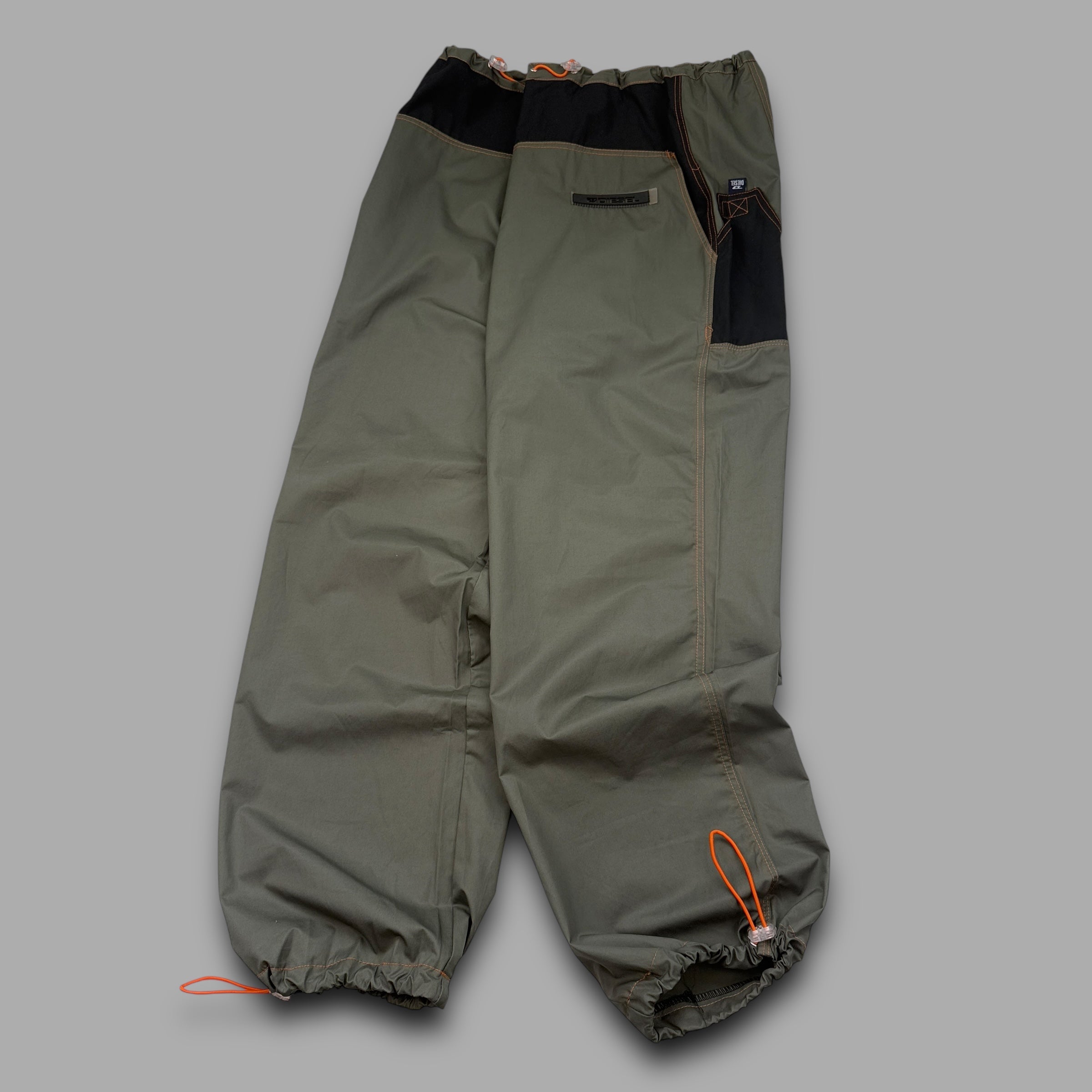 Diesel 2000's technical contrast stitch baggy nylon parachute pants (M)