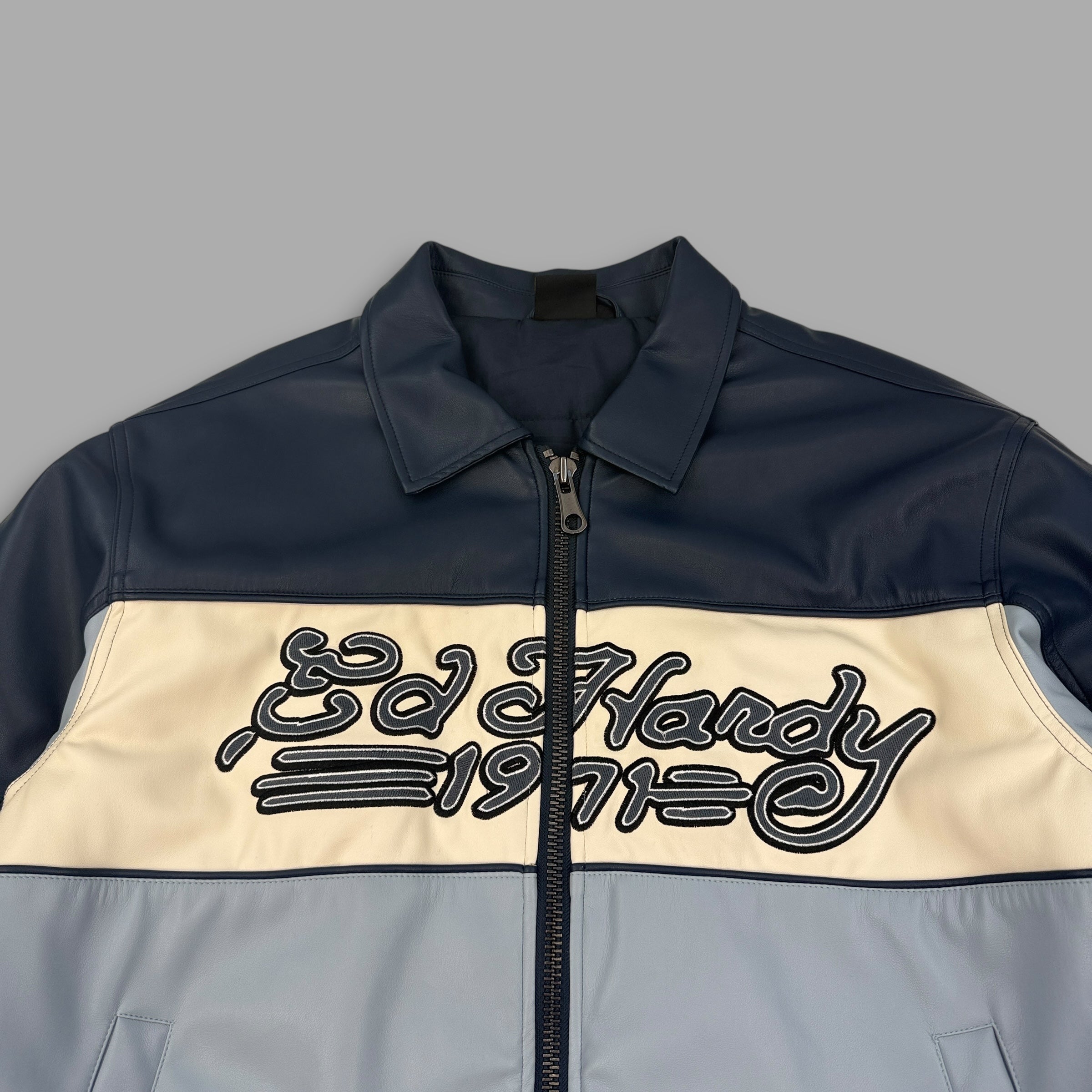Ed hardy x urban zip up faux leather bomber jacket (XL)