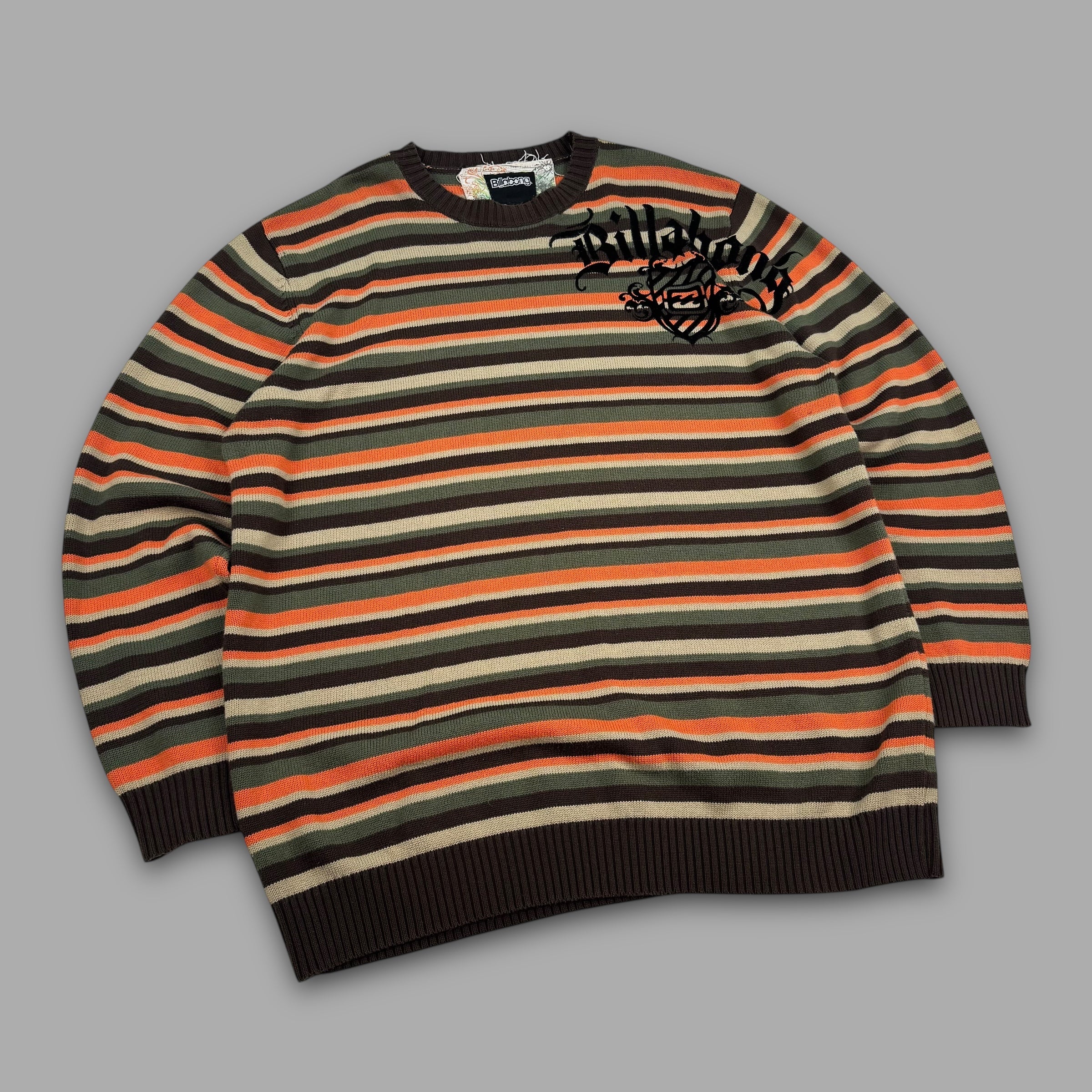 Billabong 2000's horizontal stripe graphic pullover knit sweater (XL)