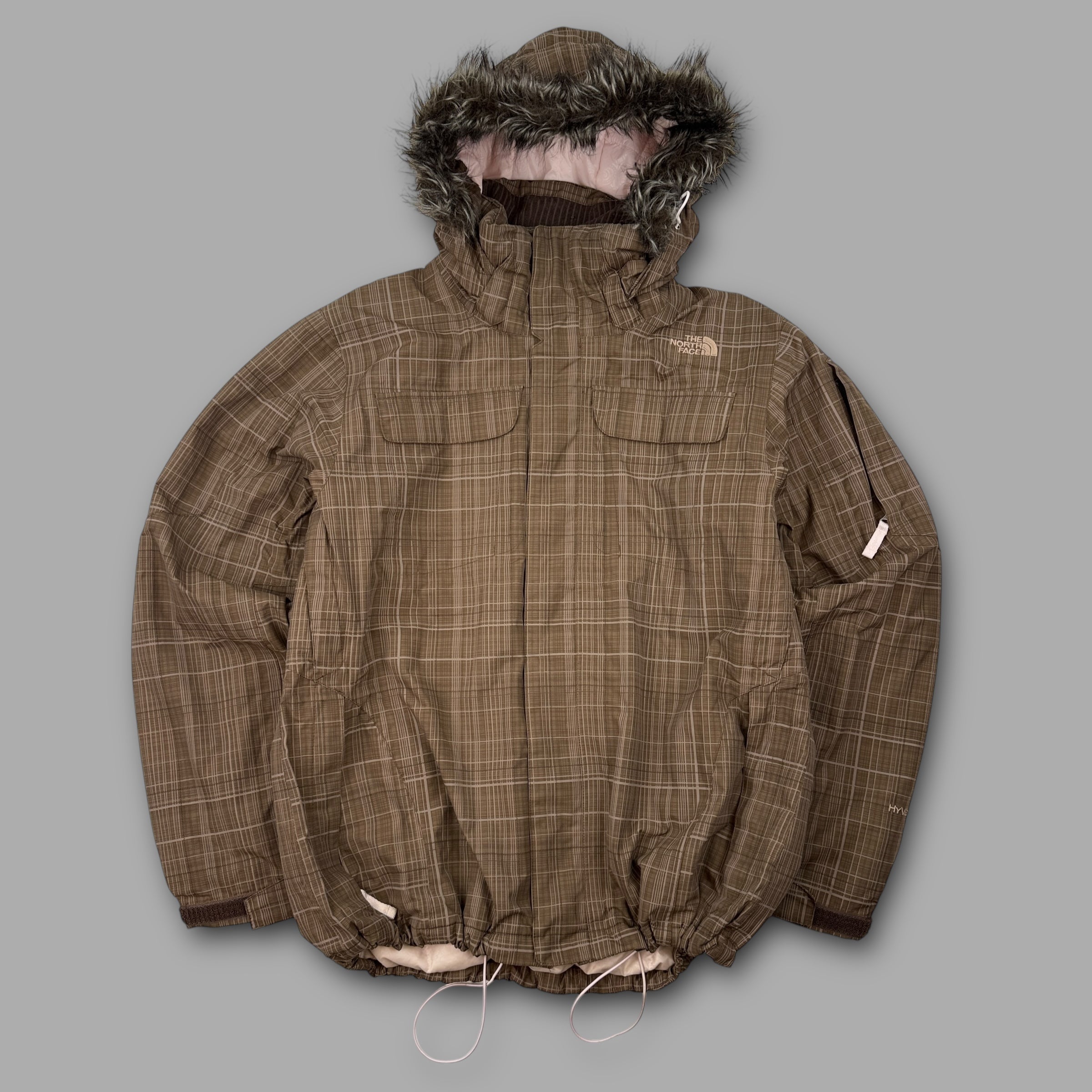 The north face 2007 technical plaid fur hood ski jacket (L) wms