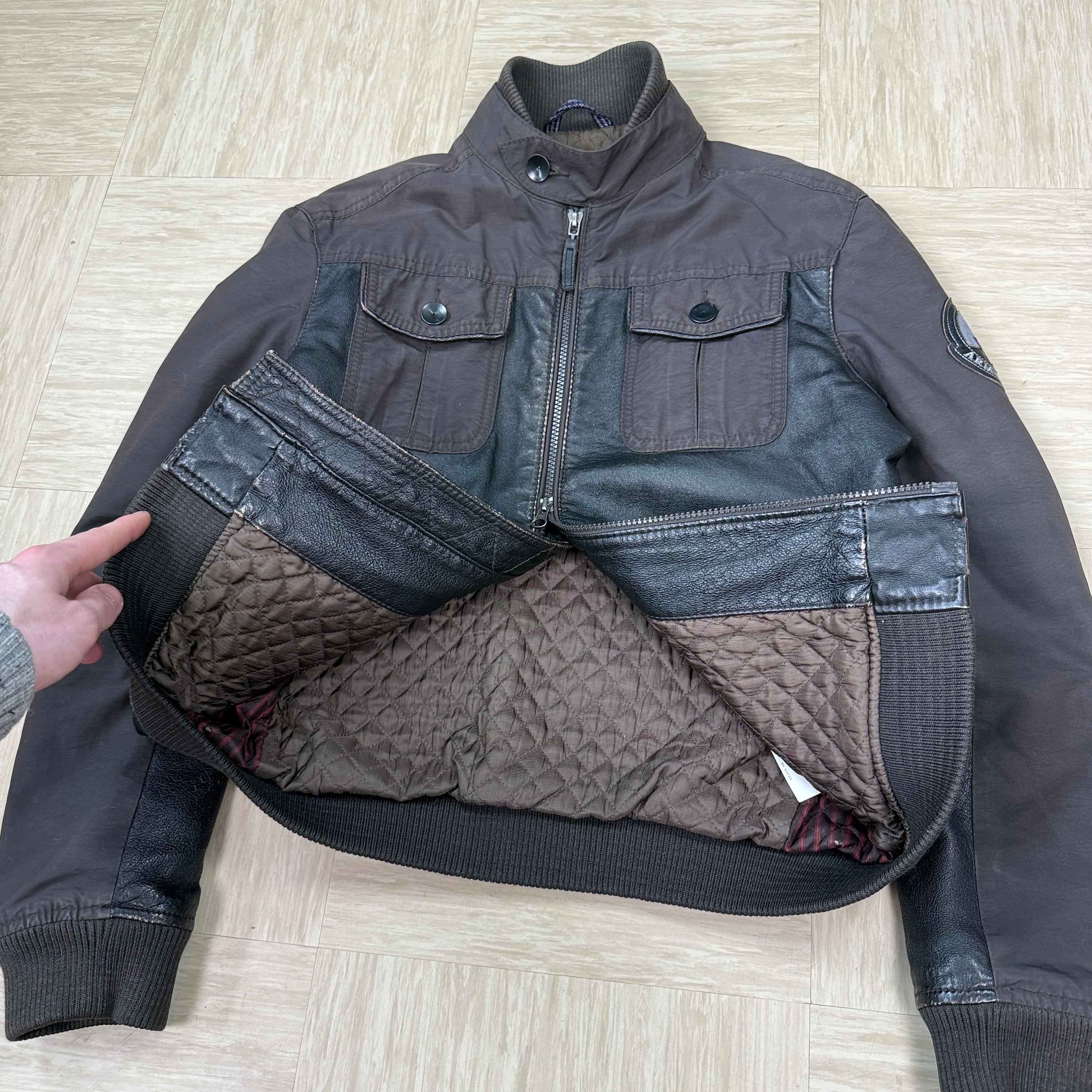 Armani 2000's multi-pocket leather hybrid jacket (S-M)