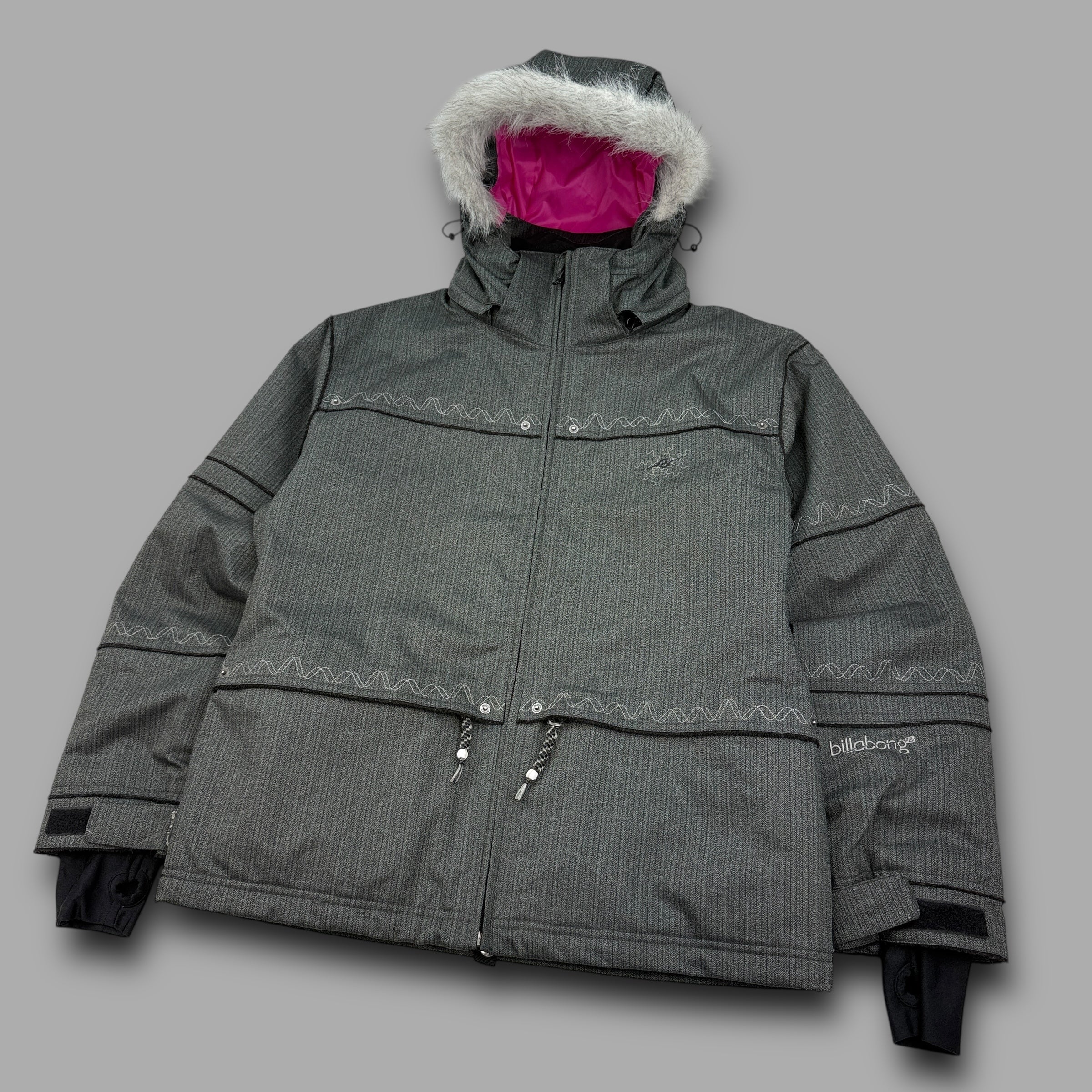 Billabong 2000's technical graphic pinstripe fur hood softshell ski jacket (L) wms