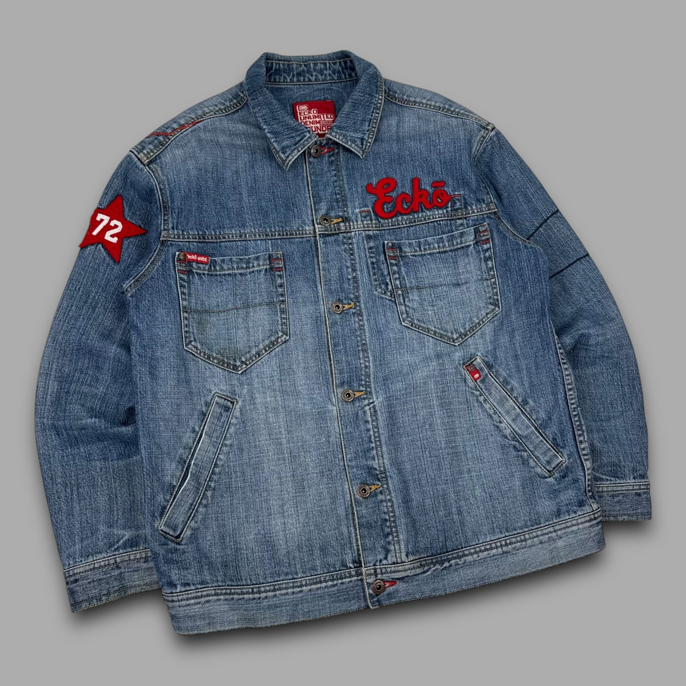 Ecko 2000's embroidered graphic denim jacket (M)
