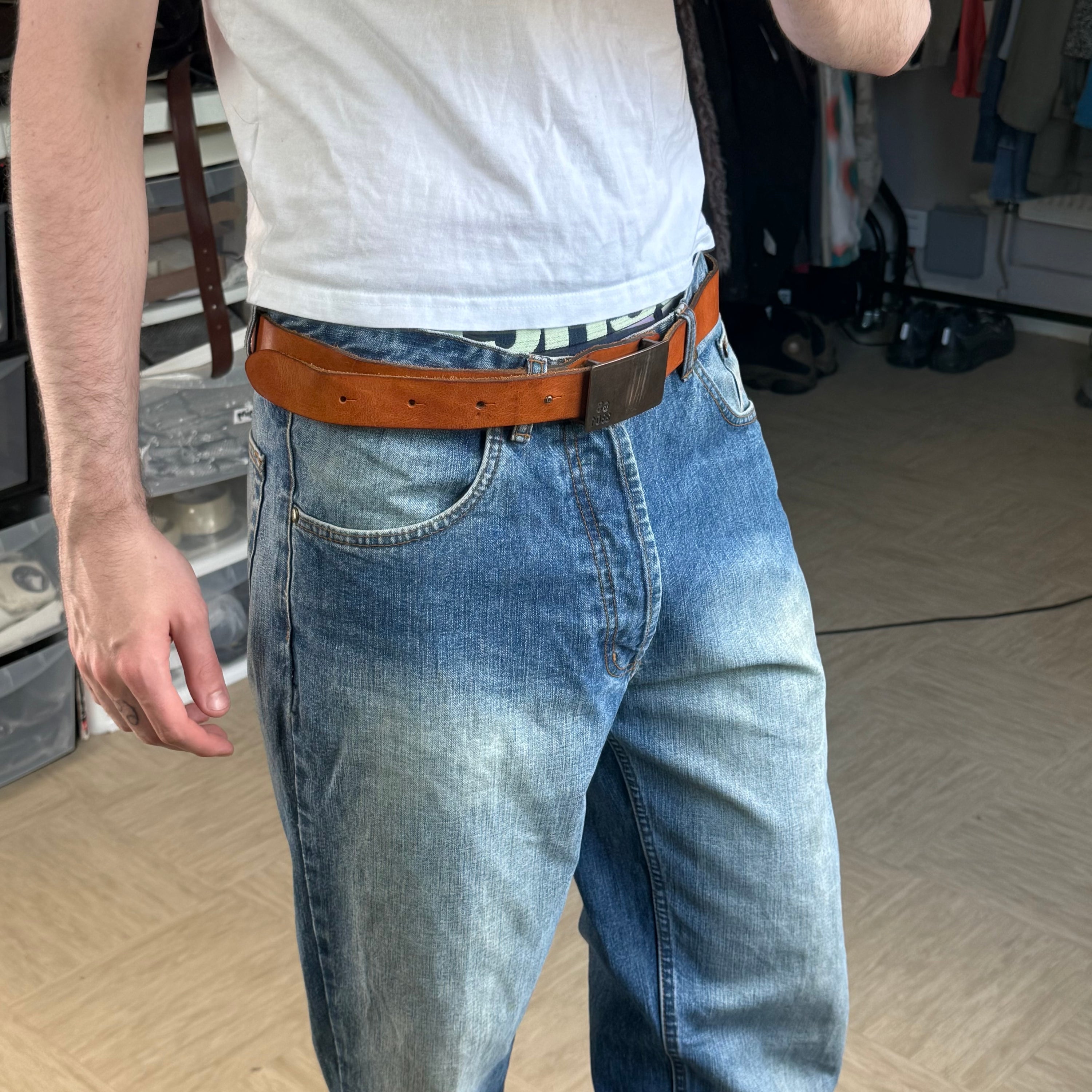 Gstar 2000's metal buckle orange leather belt (OS)