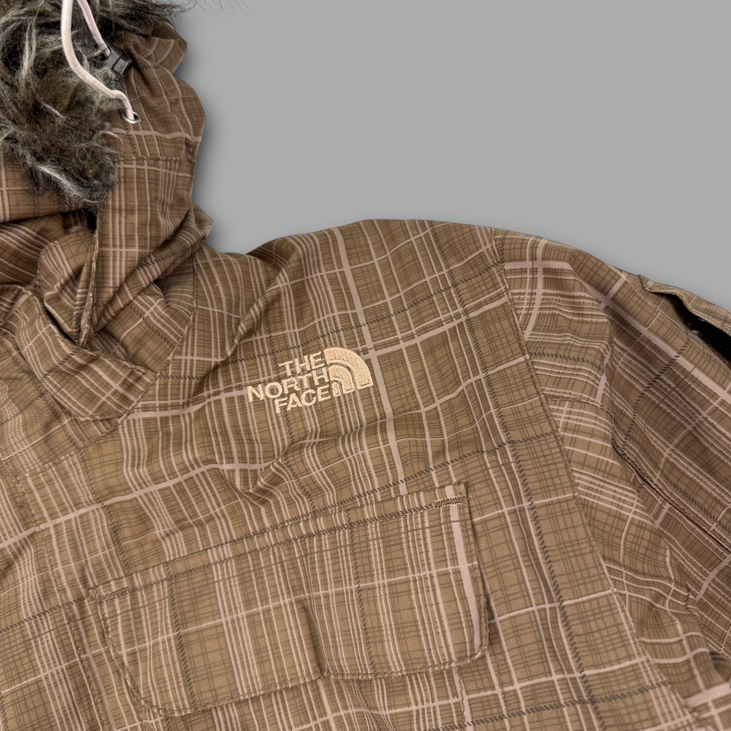 The north face 2007 technical plaid fur hood ski jacket (L) wms
