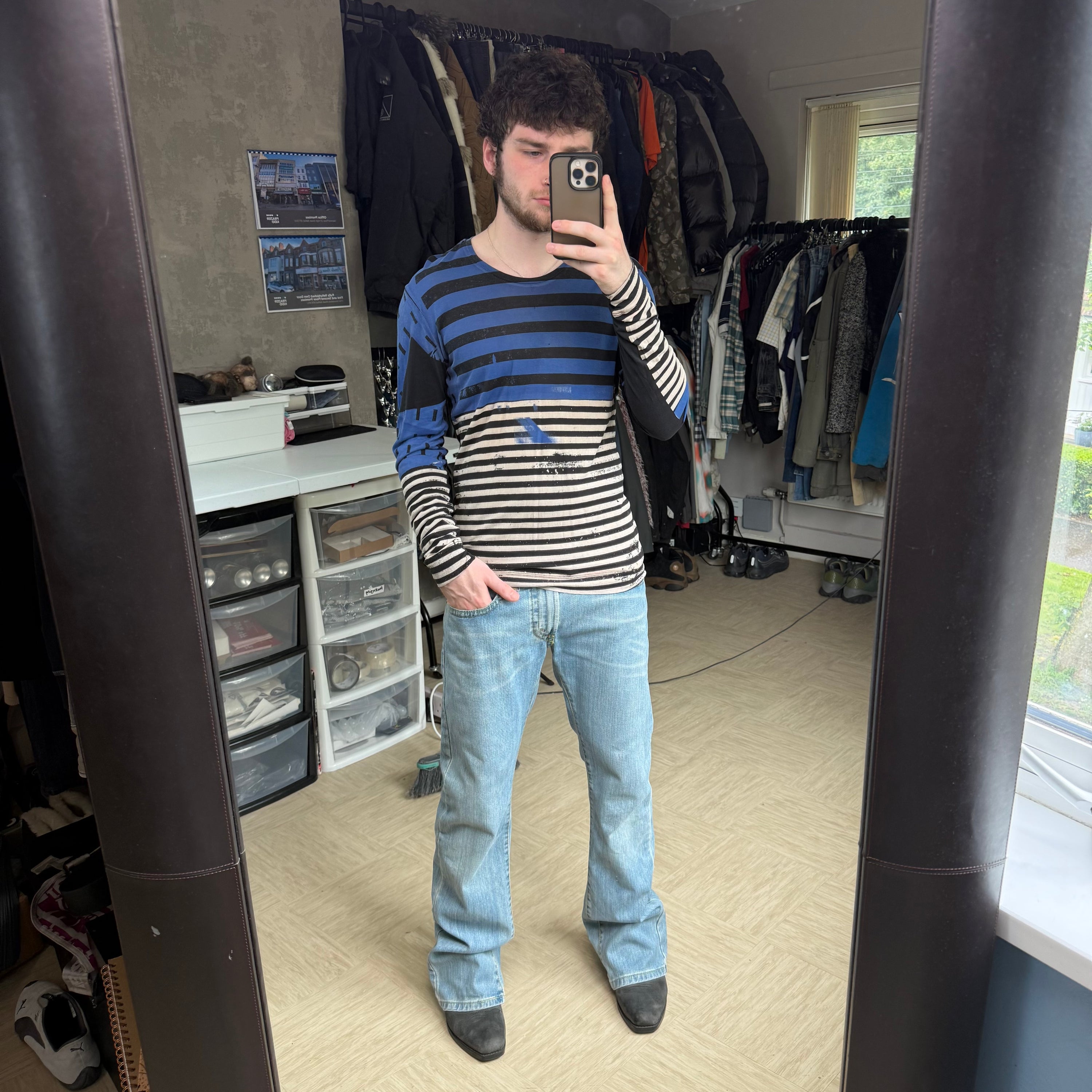 Diesel black label 2000's horizontal stripe fitted long sleeve (S)