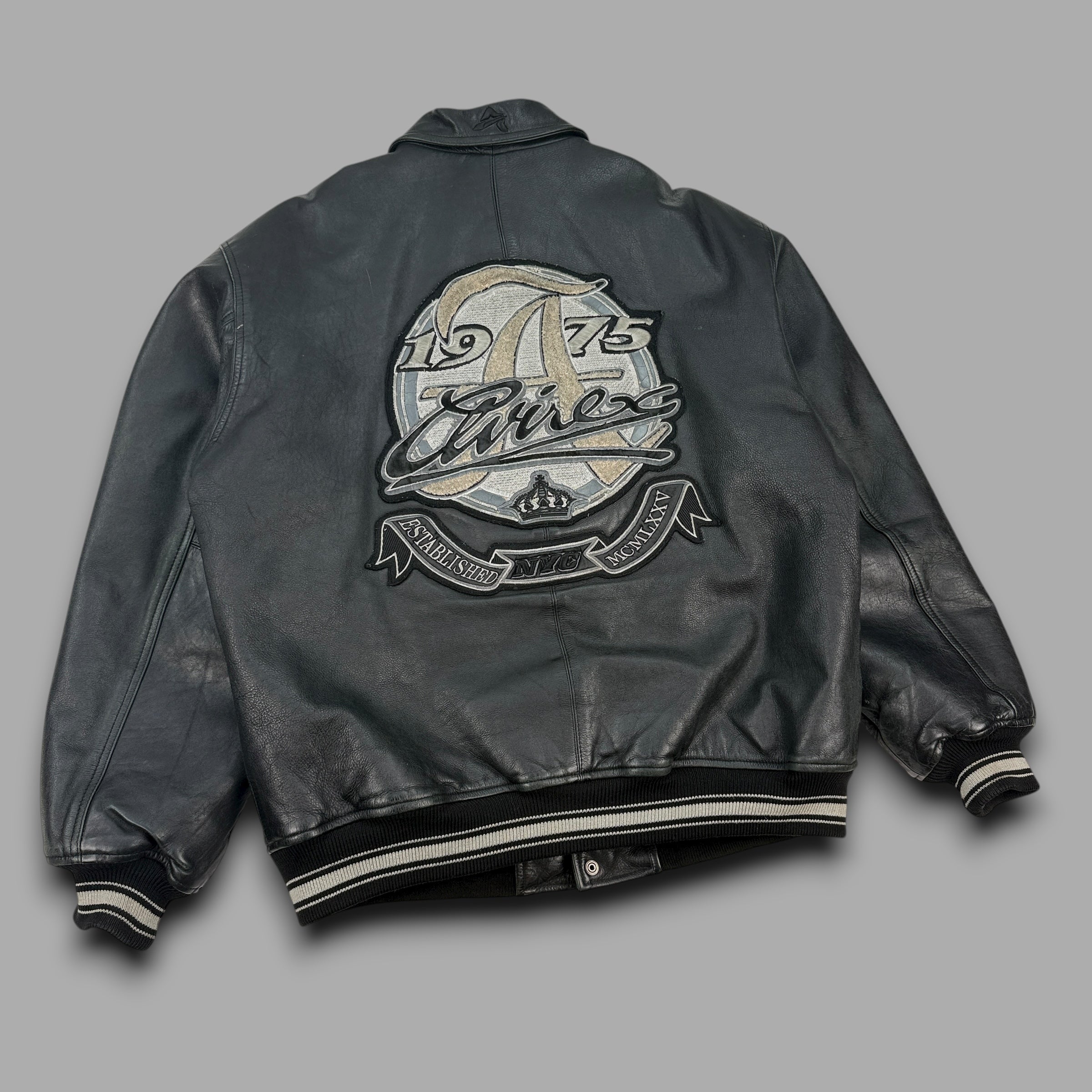 Avirex vintage leather zip-up varsity jacket (L)