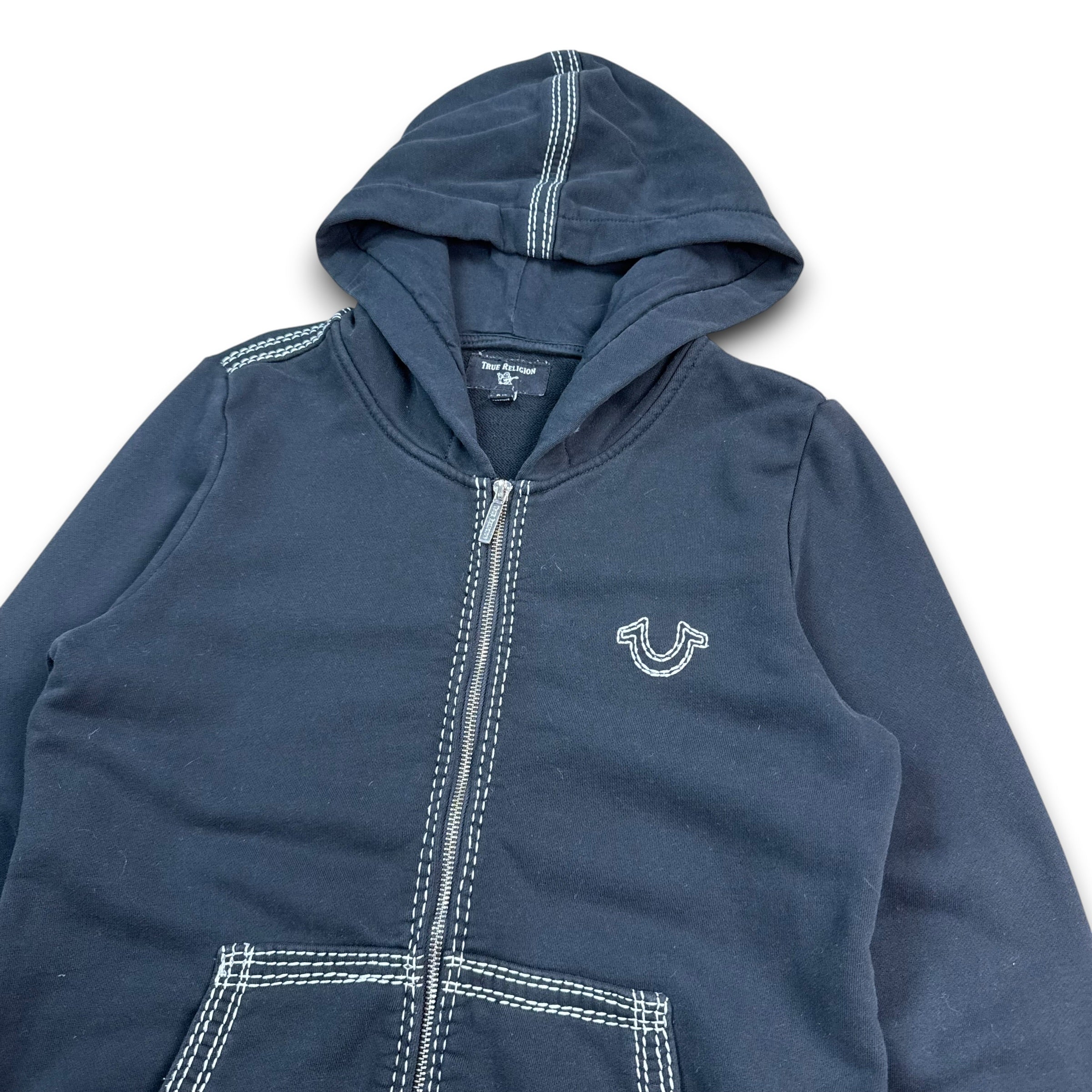 True religion 2000's double stitch zip up fitted hoodie (S)