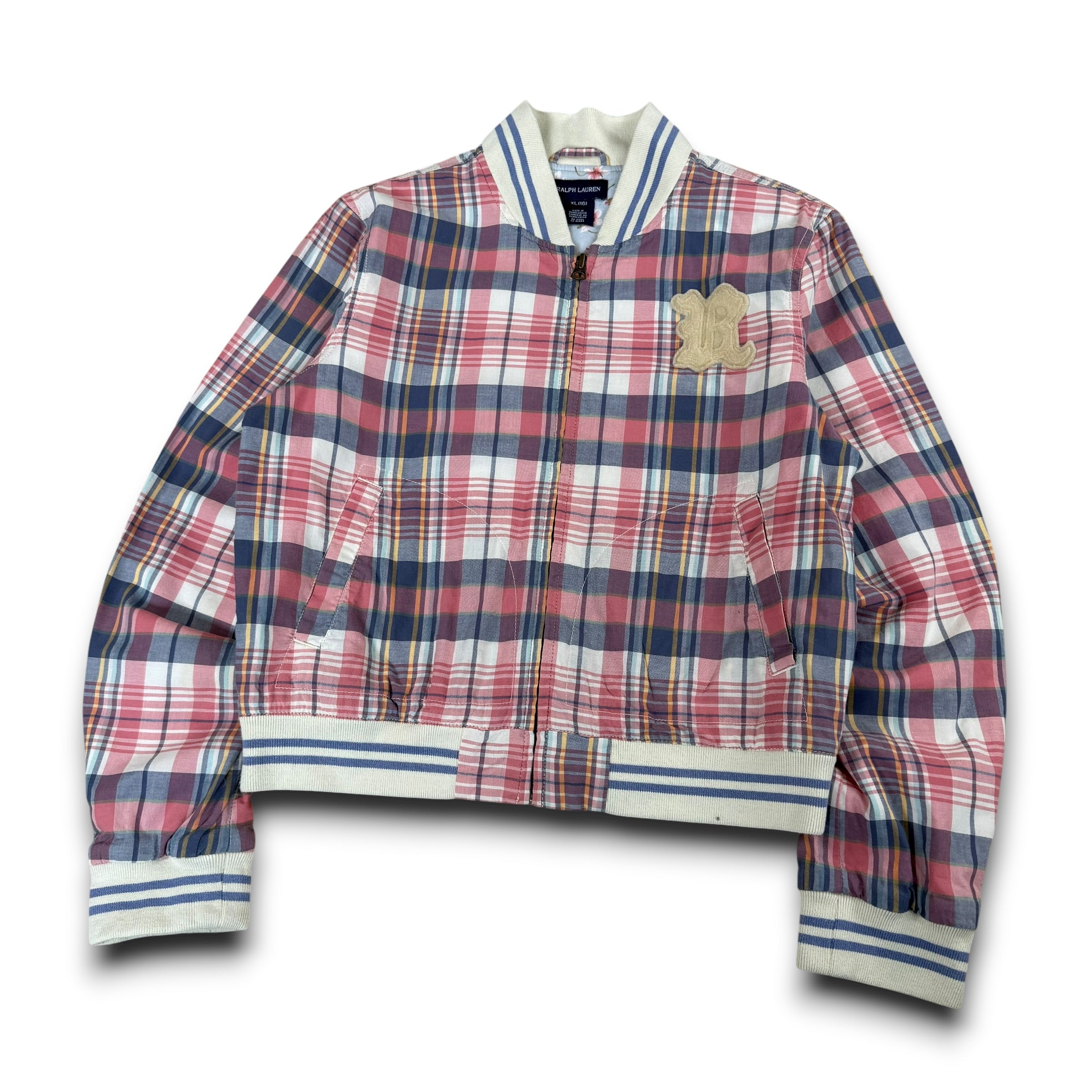 Ralph Lauren 2000's plaid cropped zip up track jacket (XS)