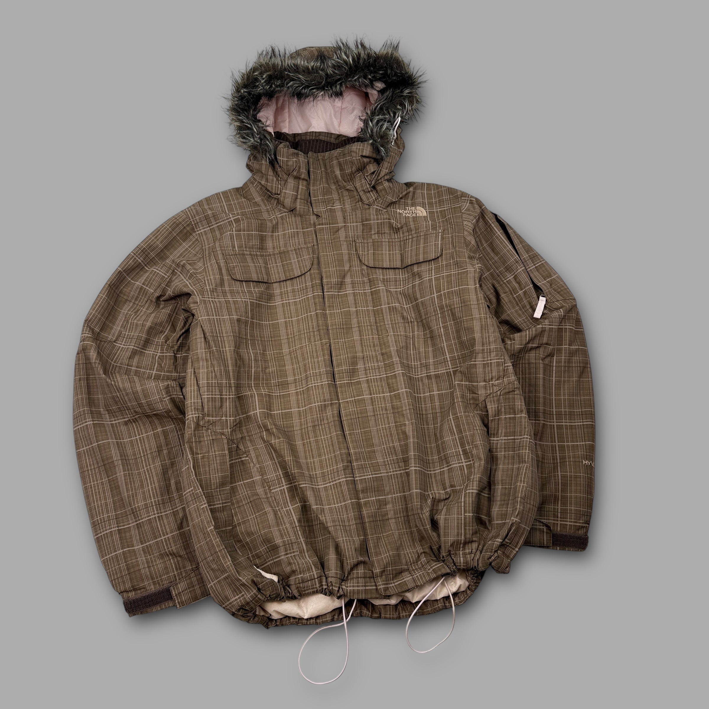 The north face 2007 technical plaid fur hood ski jacket (L) wms