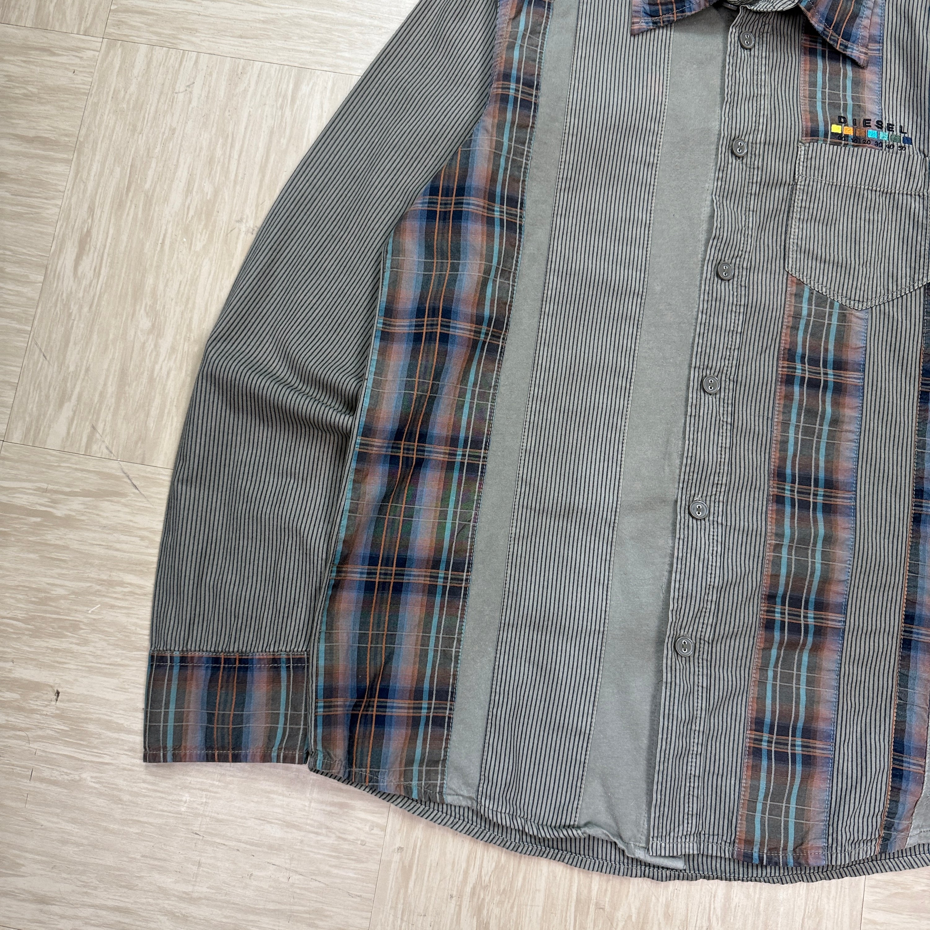Diesel 2000's panelled plaid button up shirt (S)
