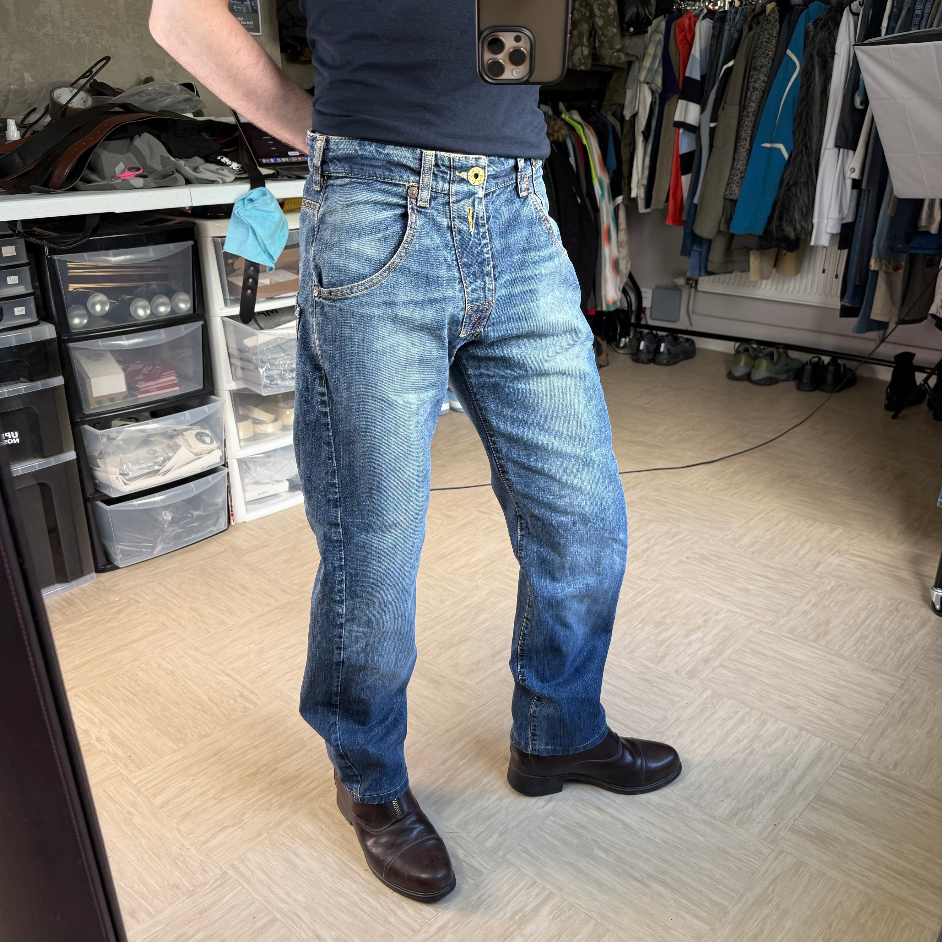Armani 2000's twisted relaxed fit denim bootcut jeans (S)