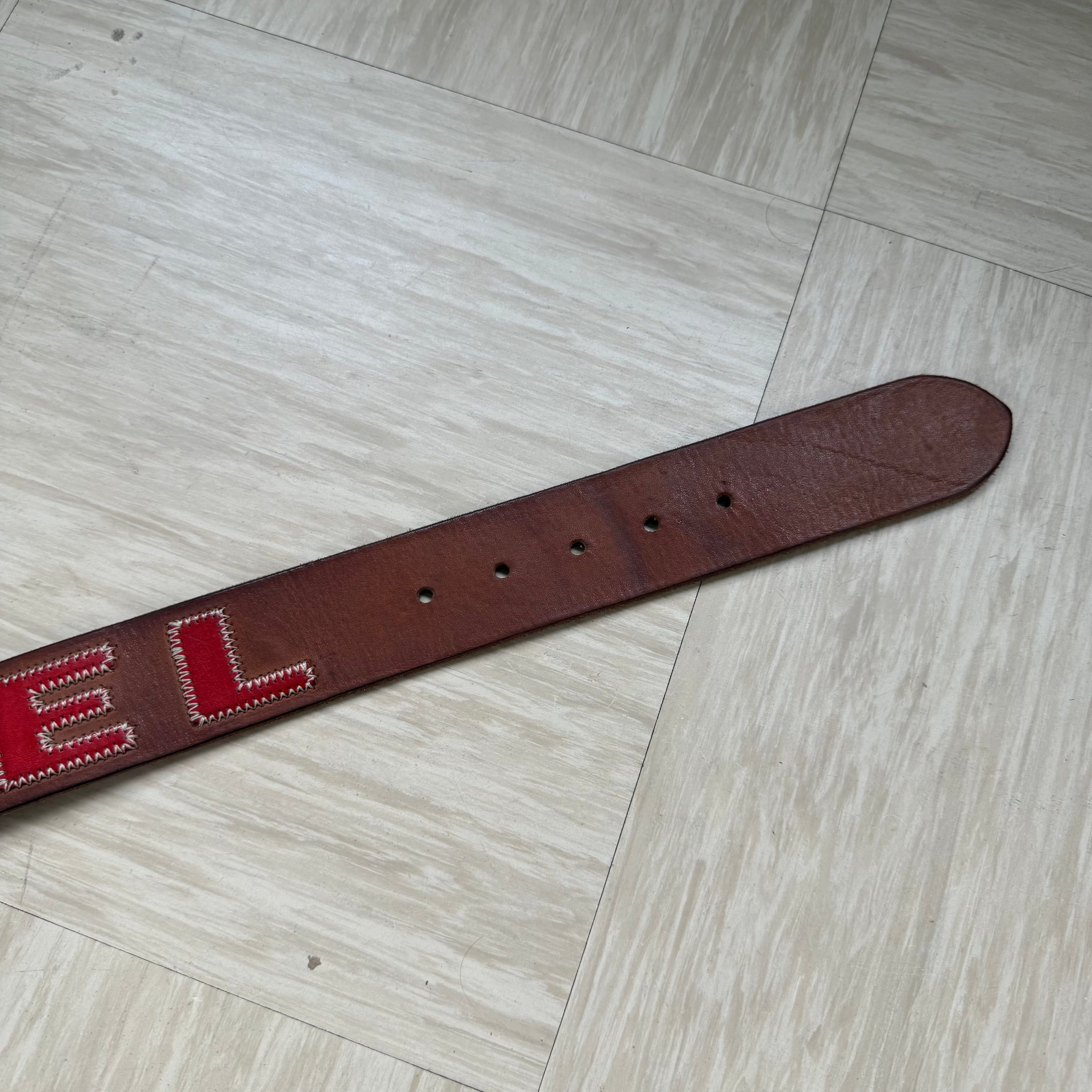 Diesel 2000's brown leather embroidered spellout belt (OS)