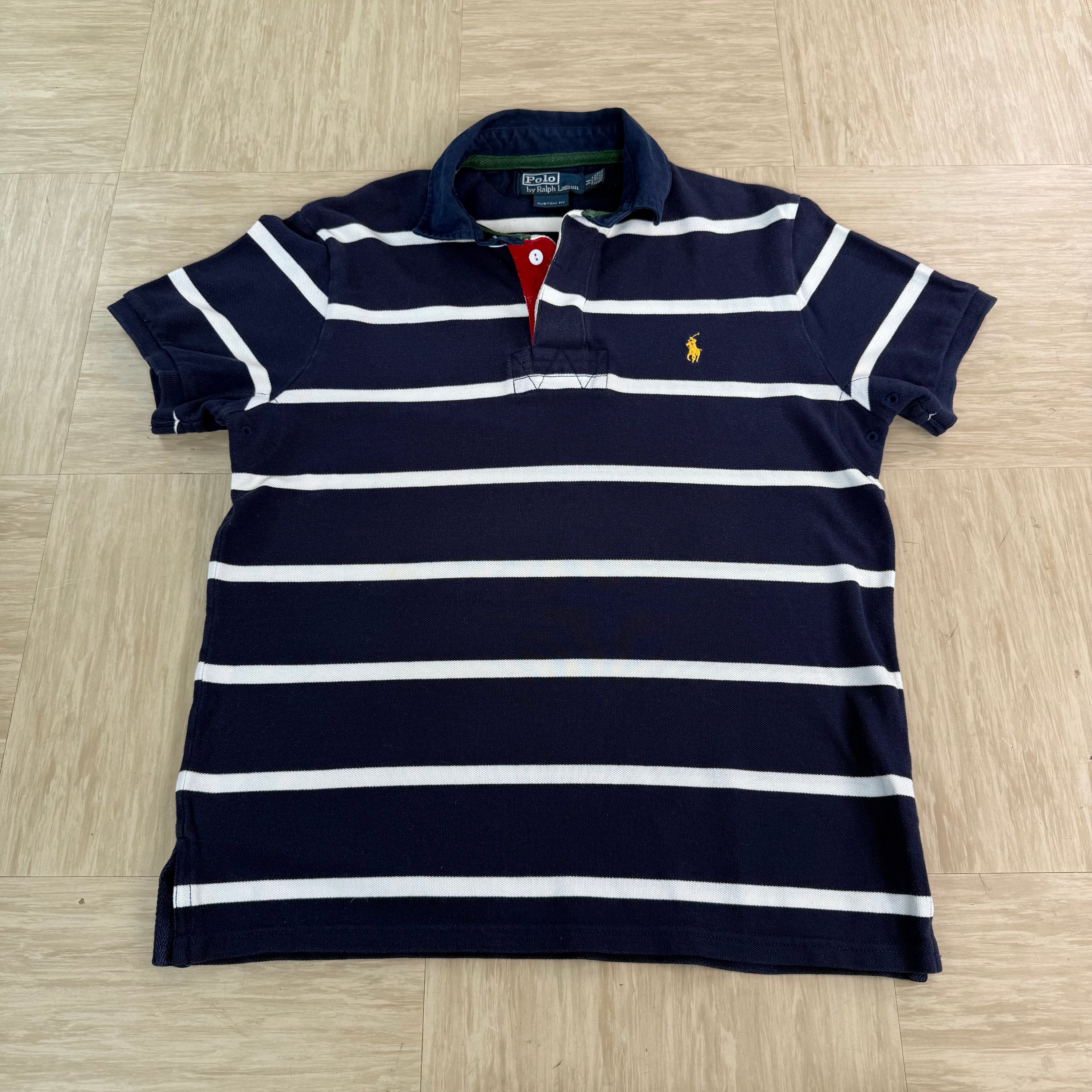 Ralph Lauren 2000's embroidered horizontal stripe polo shirt (M)