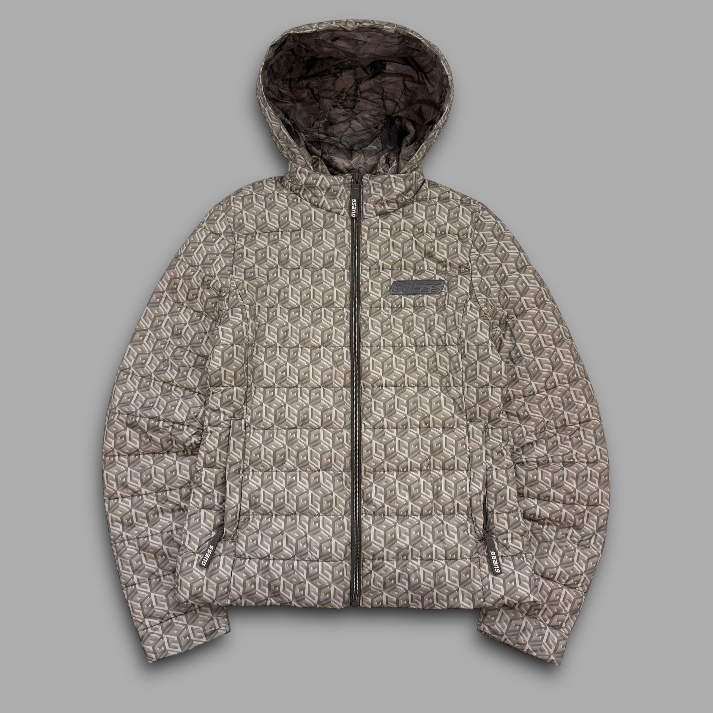 Guess 2000's monogram zip-up nylon puffer jacket (S)